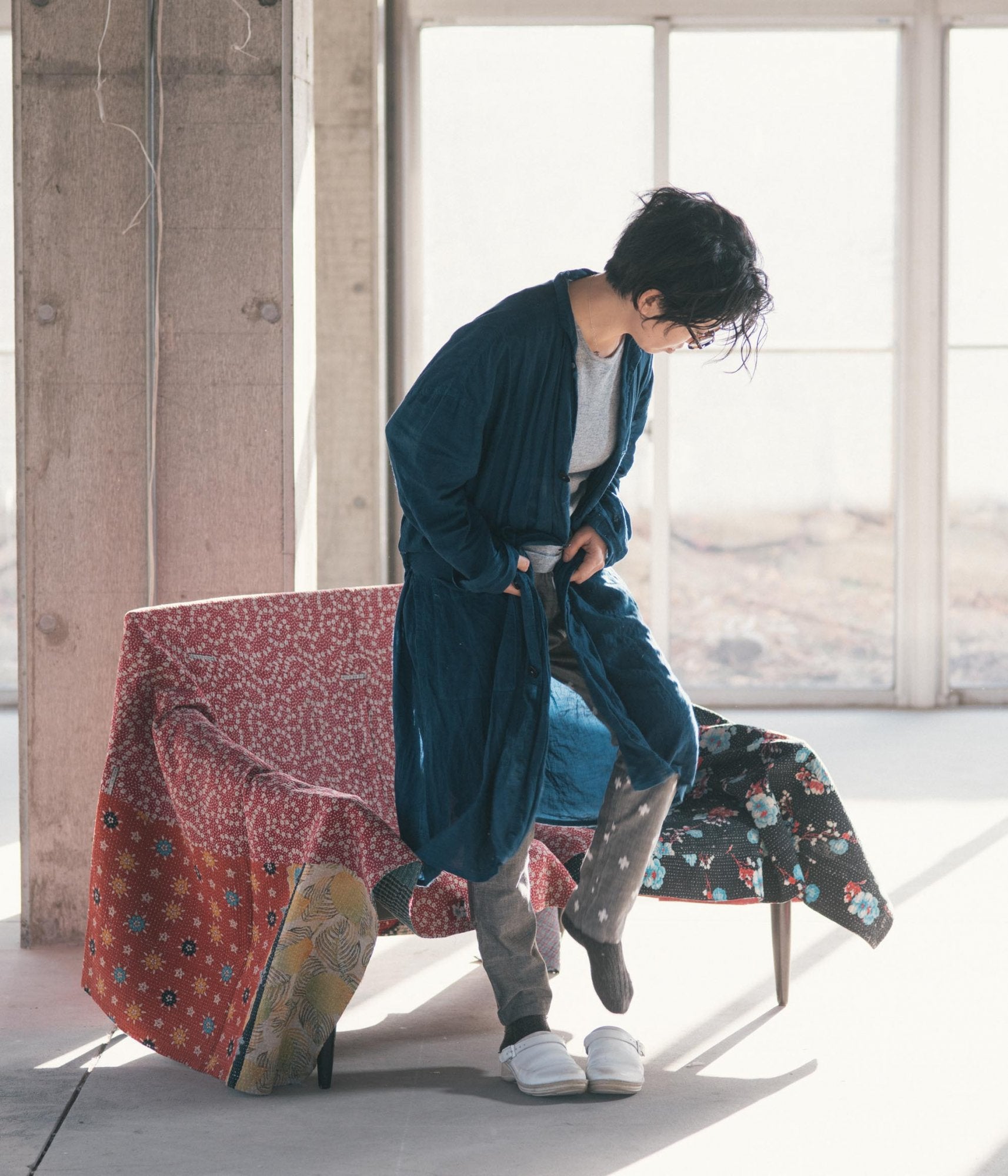 うなぎの寝床/もんぺ/十字模様/薄地