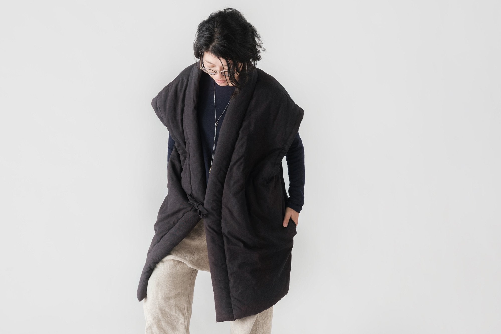 宮田織物/山並みロングポンチョ/oversized