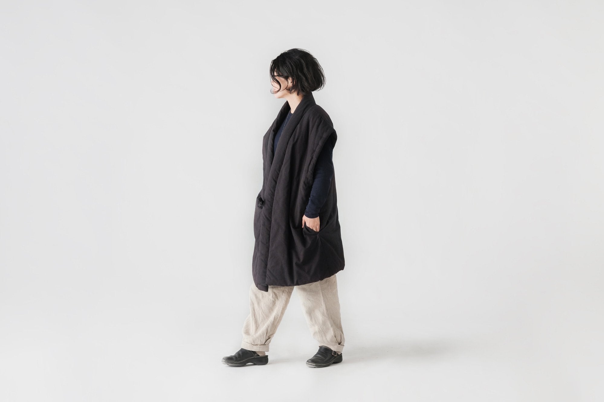 宮田織物/山並みロングポンチョ/oversized