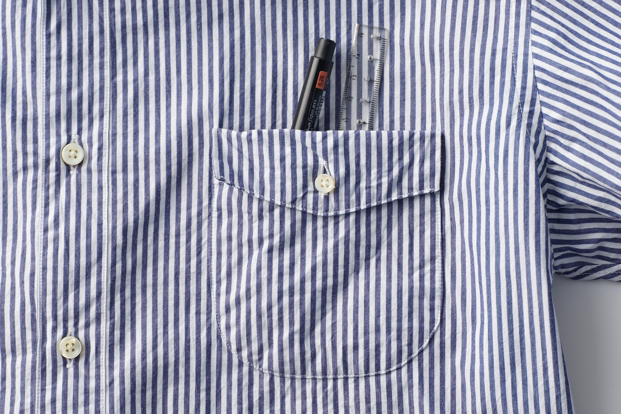 classico/h.b スタンドカラーシャツ/typewriter stripe