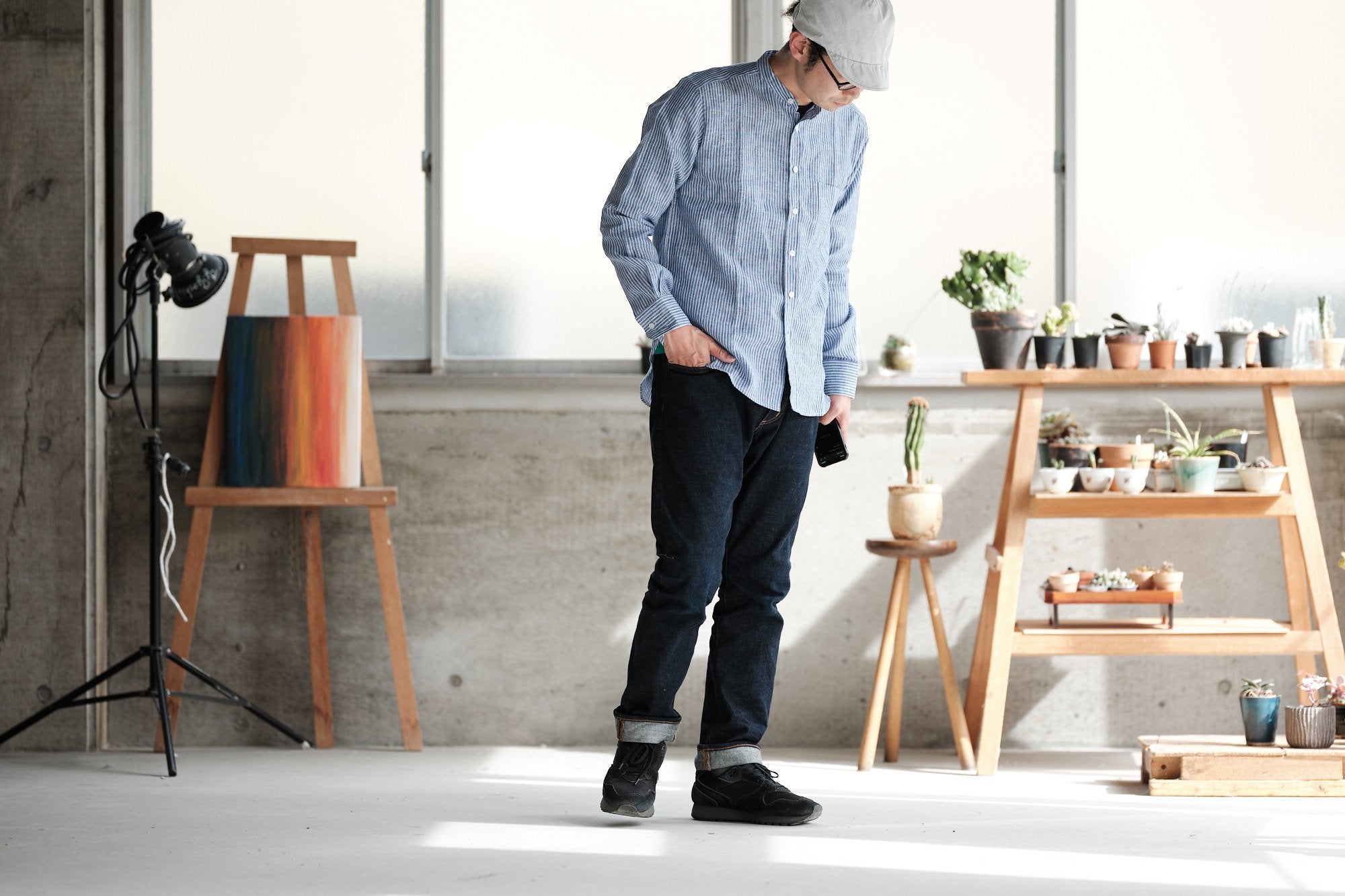 James Mortimer/バンドカラーシャツ/THOMAS MASON/Gold Linen