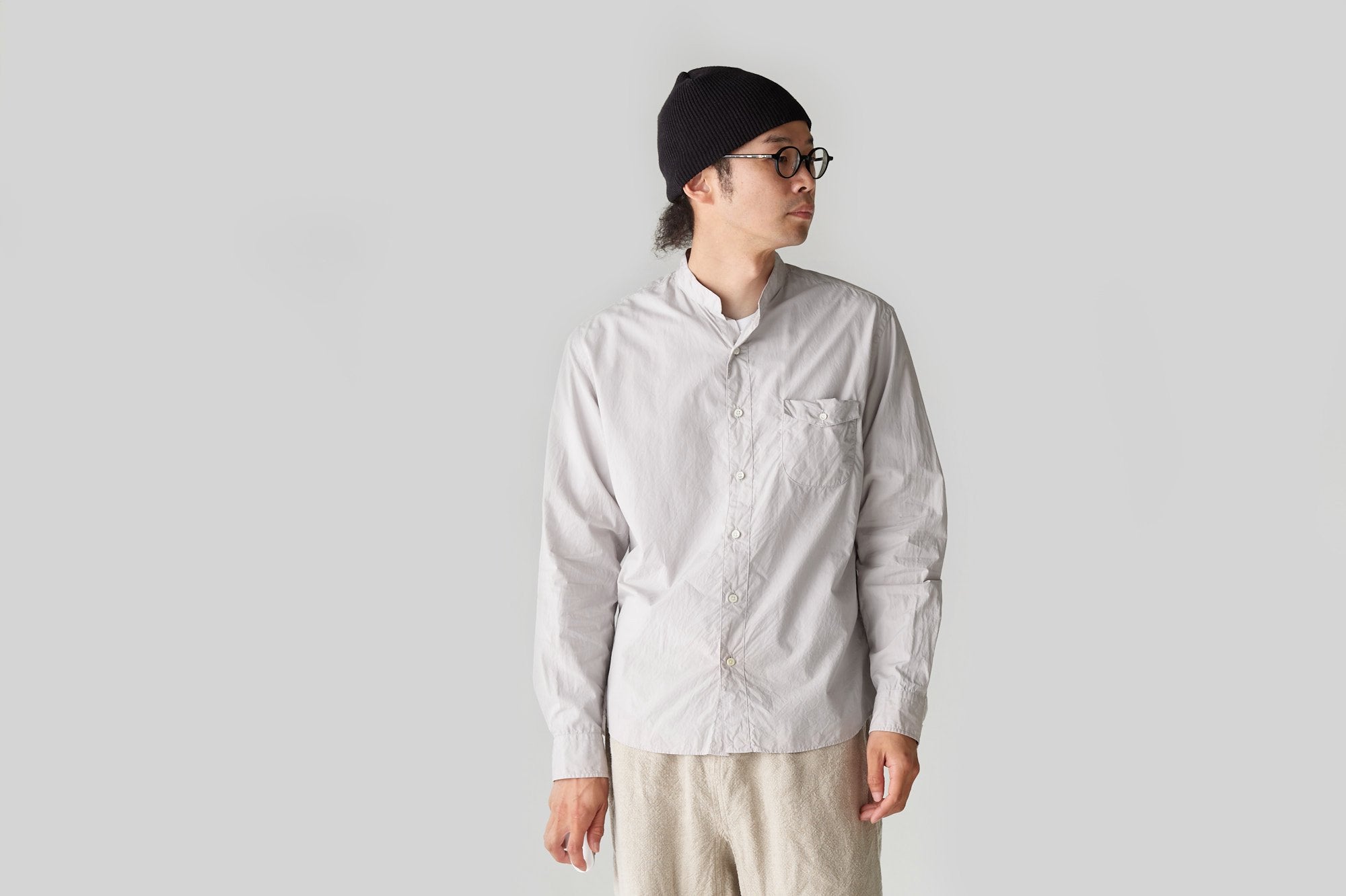 classico/h.b スタンドカラーシャツ/organic typewriter cloth