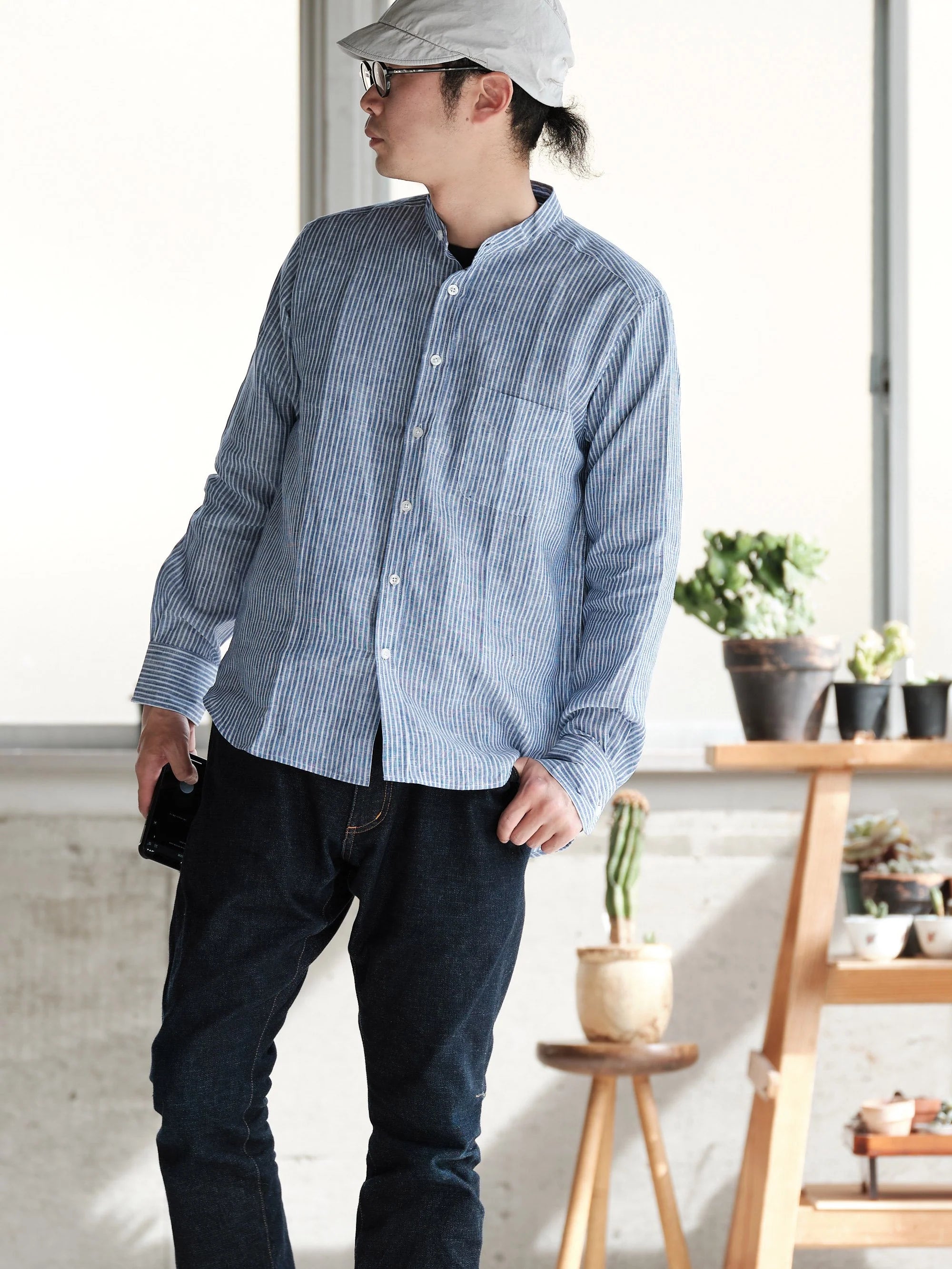 James Mortimer/バンドカラーシャツ/THOMAS MASON/Gold Linen