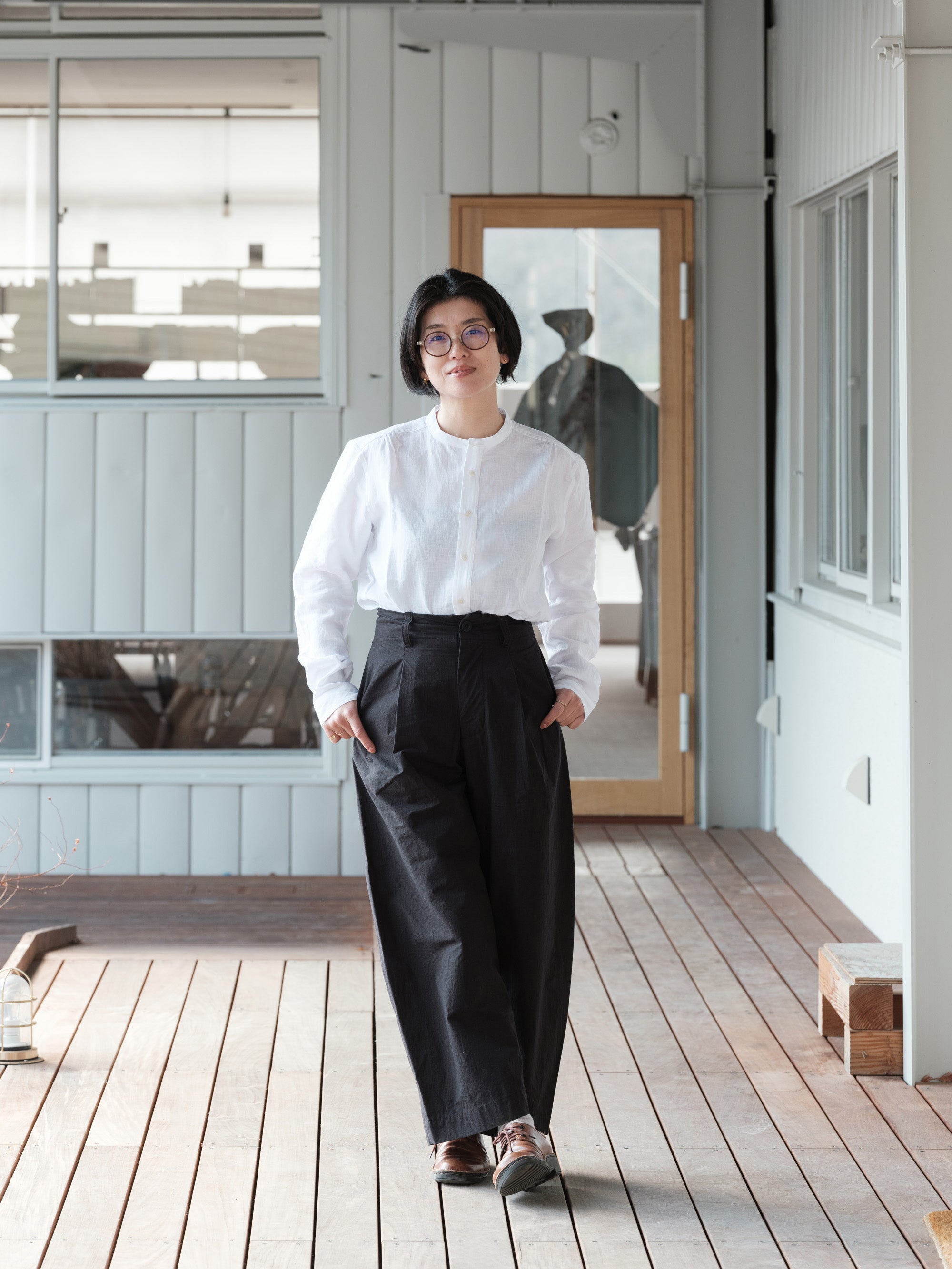 ASEEDONCLOUD/HW collarless shirt/Linen