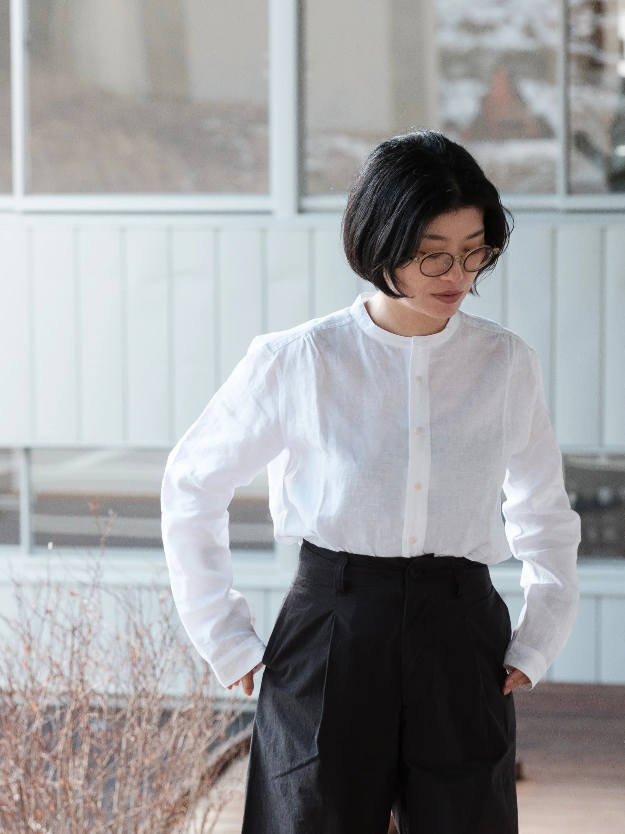 ASEEDONCLOUD/HW collarless shirt/Linen