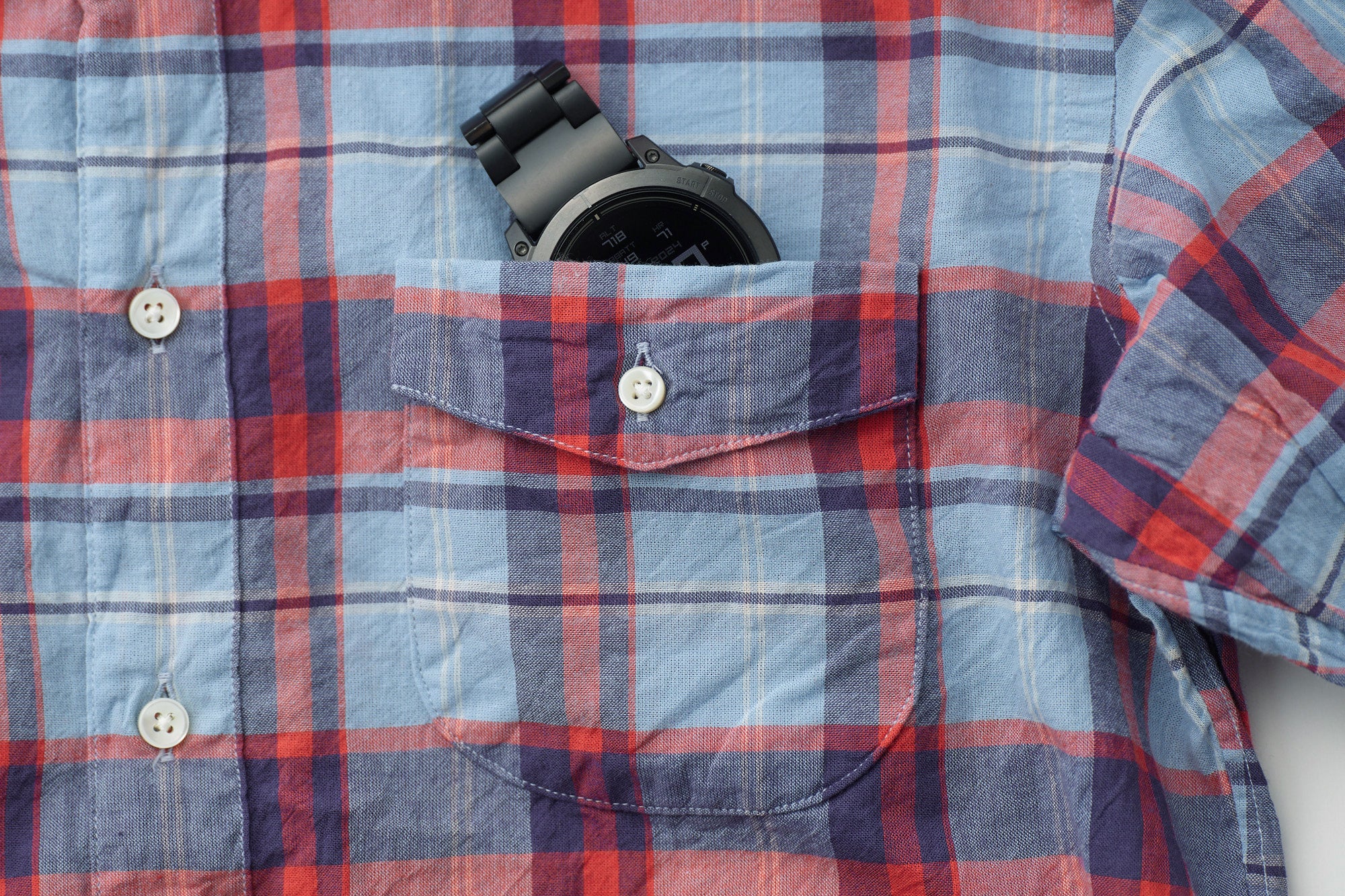 classico/h.b スタンドカラーシャツ/オーガニックコットン/sundar check