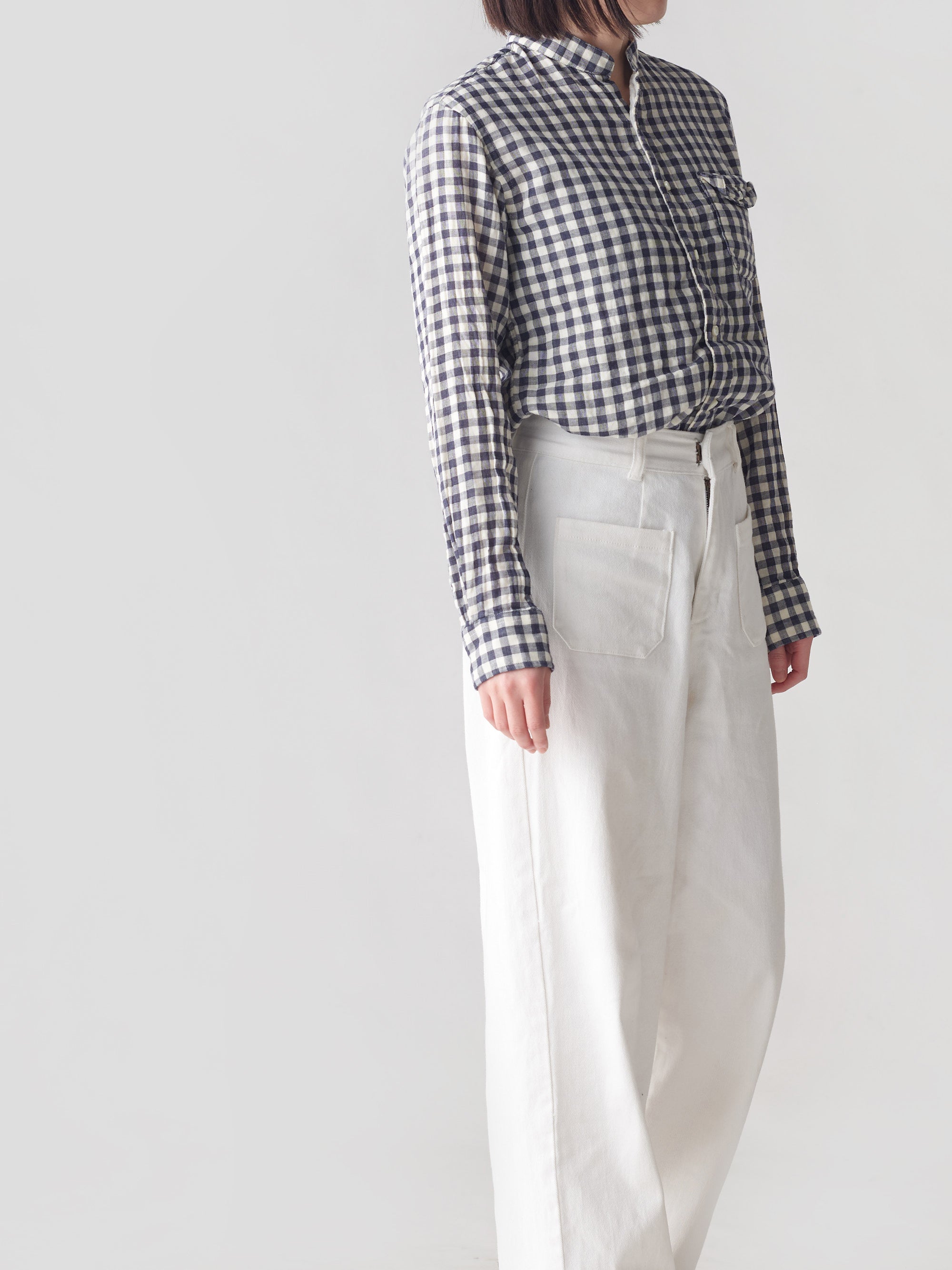 classico/h.b スタンドカラーシャツ/ダブルガーゼ ギンガム