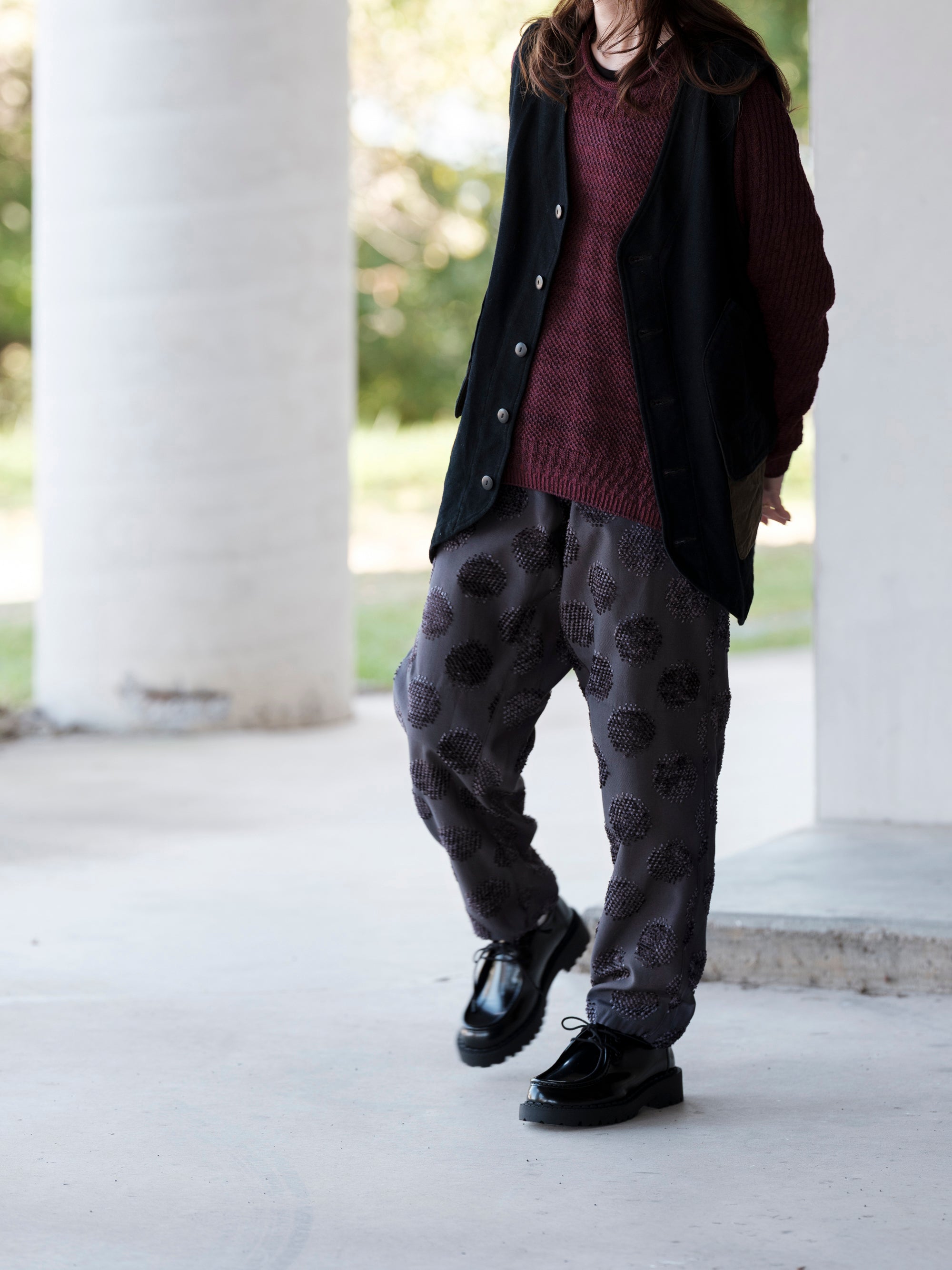 うなぎの寝床/Farmers’ MONPE/桐生/カットジャガード/ドット柄