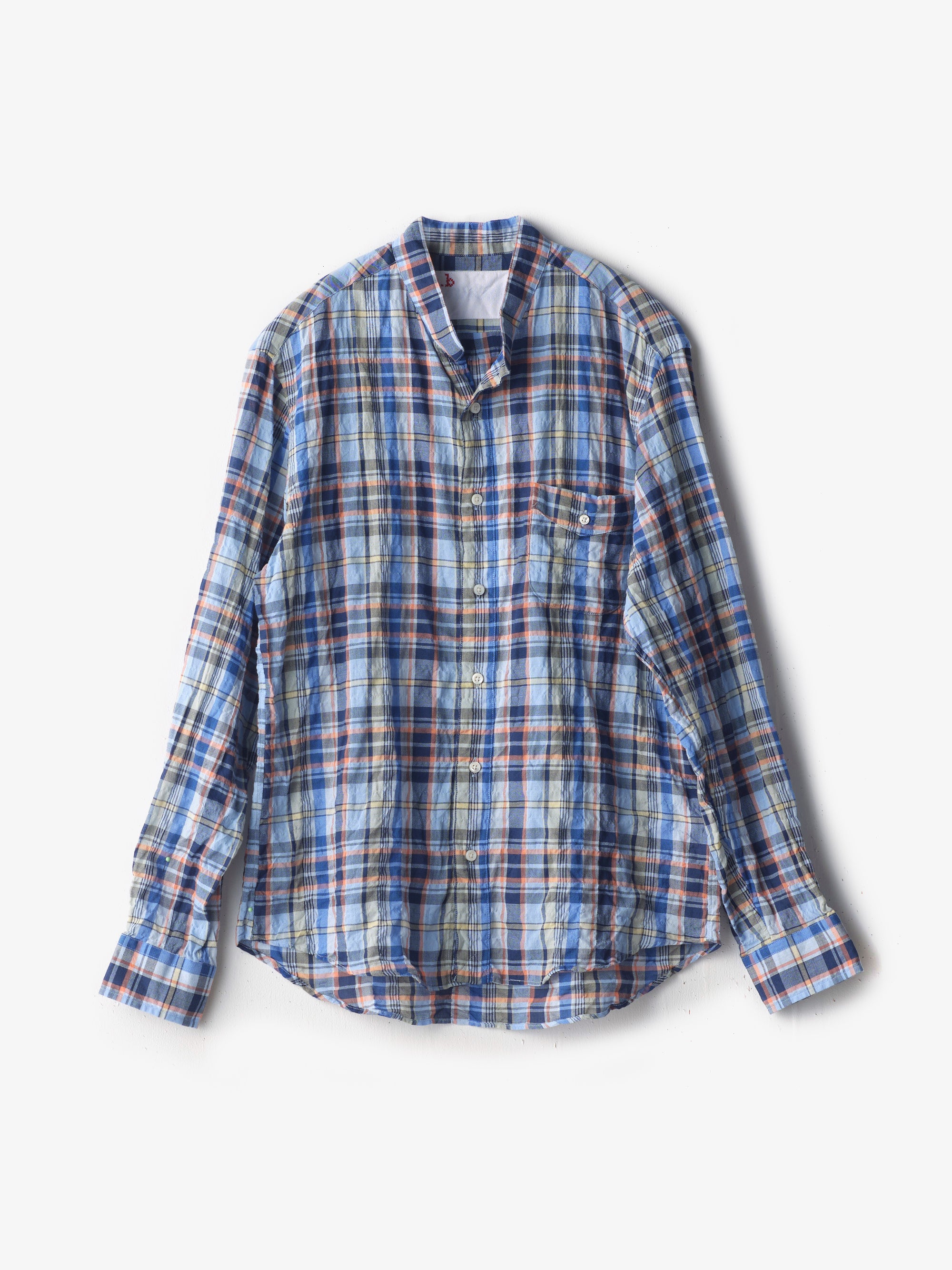 classico/h.b スタンドカラーシャツ/shirring madras