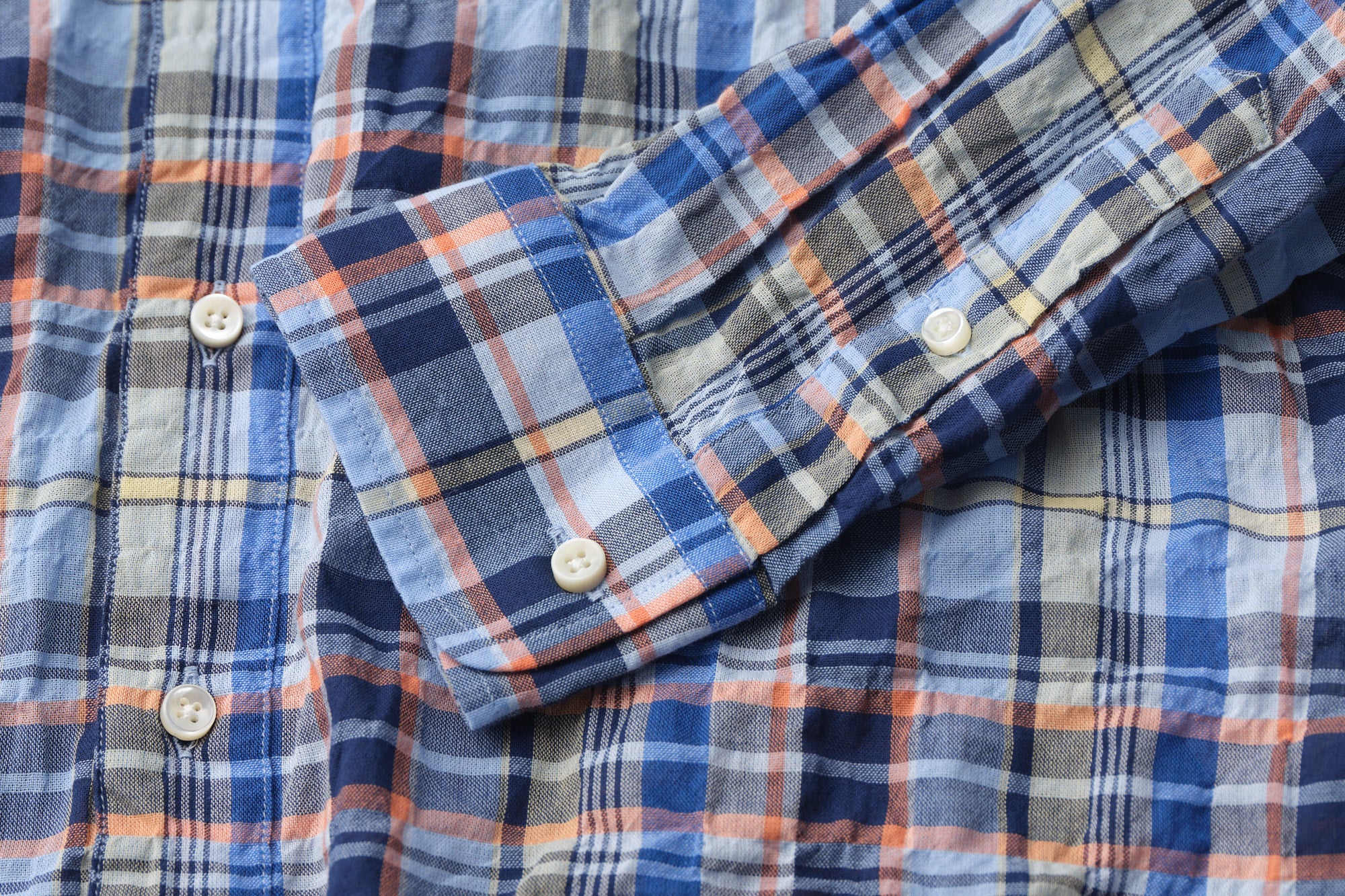 classico/h.b スタンドカラーシャツ/shirring madras