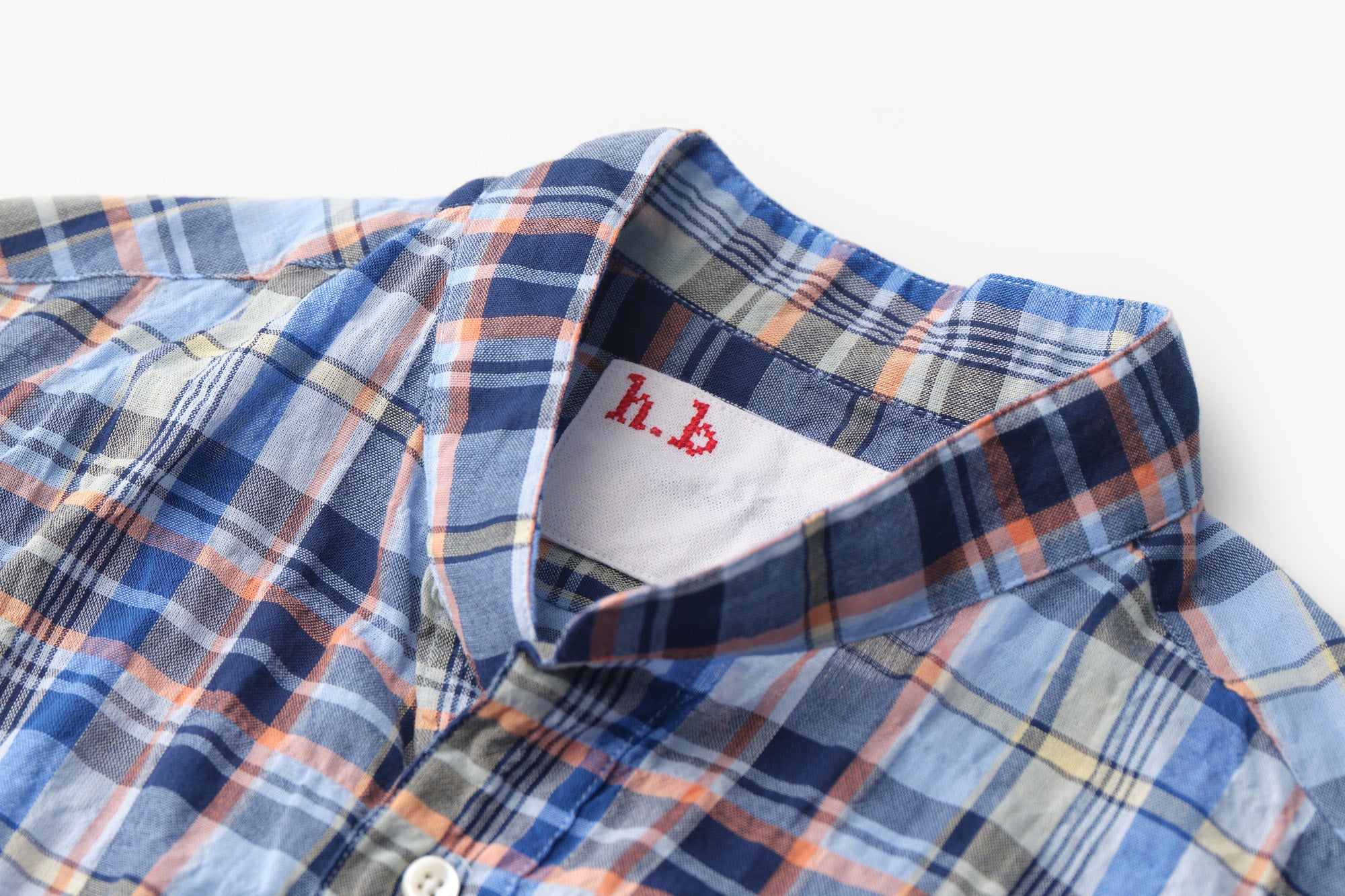 classico/h.b スタンドカラーシャツ/shirring madras