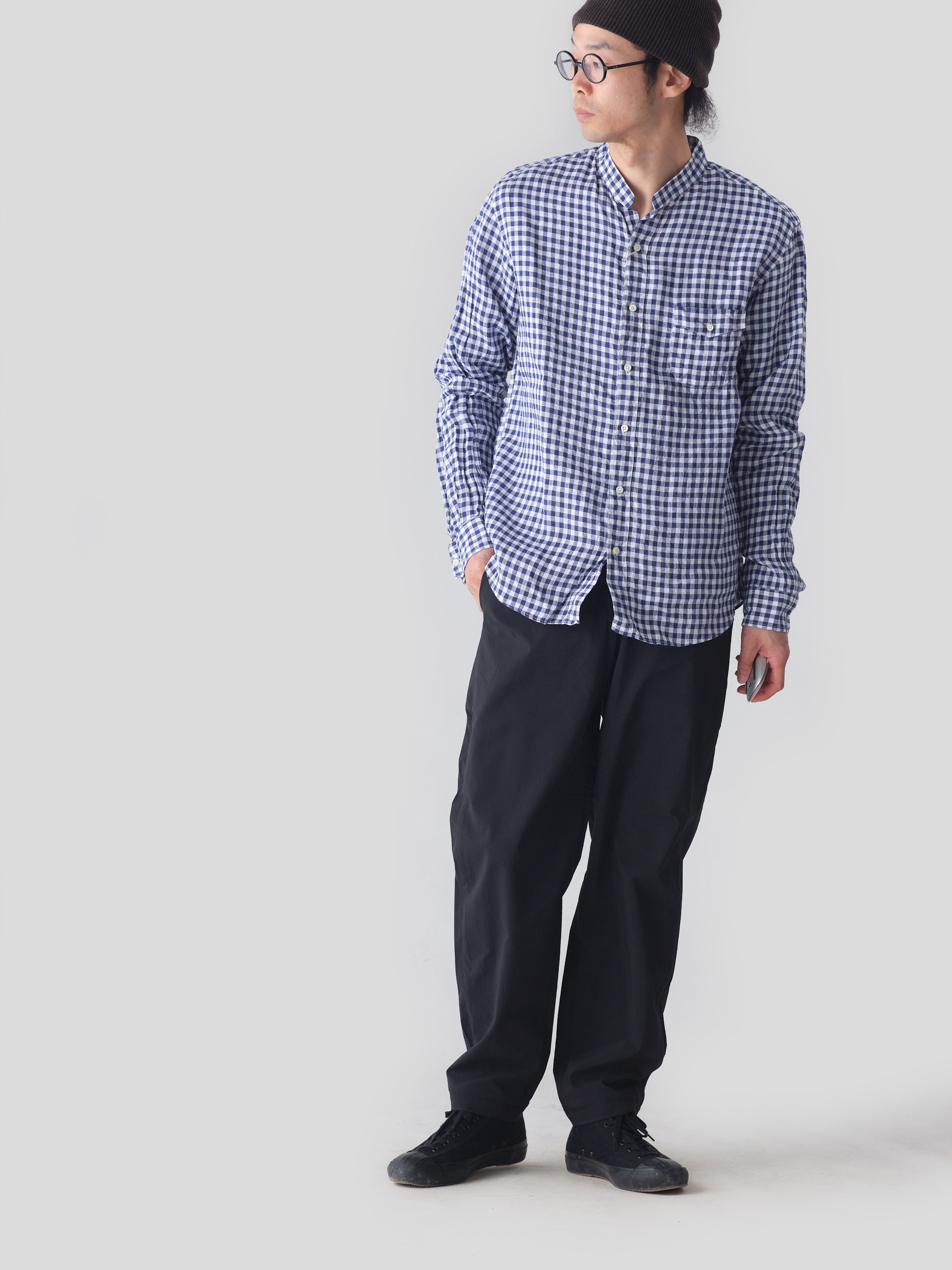 classico/h.b スタンドカラーシャツ/ハードマンズリネン gingham