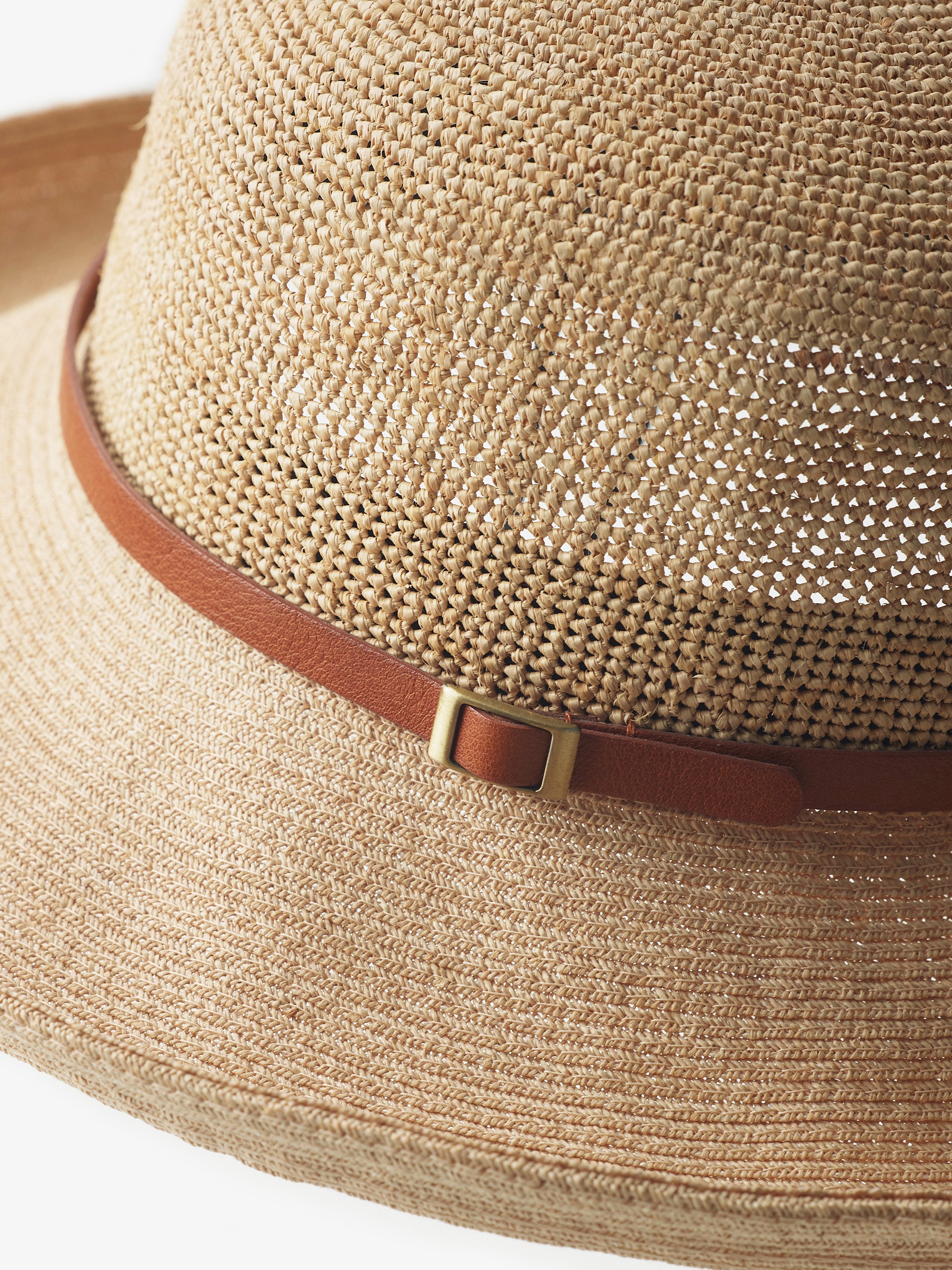 石田製帽/極細ラフィアかぎ編み/ラフィアブレード/コンビ革ベルト