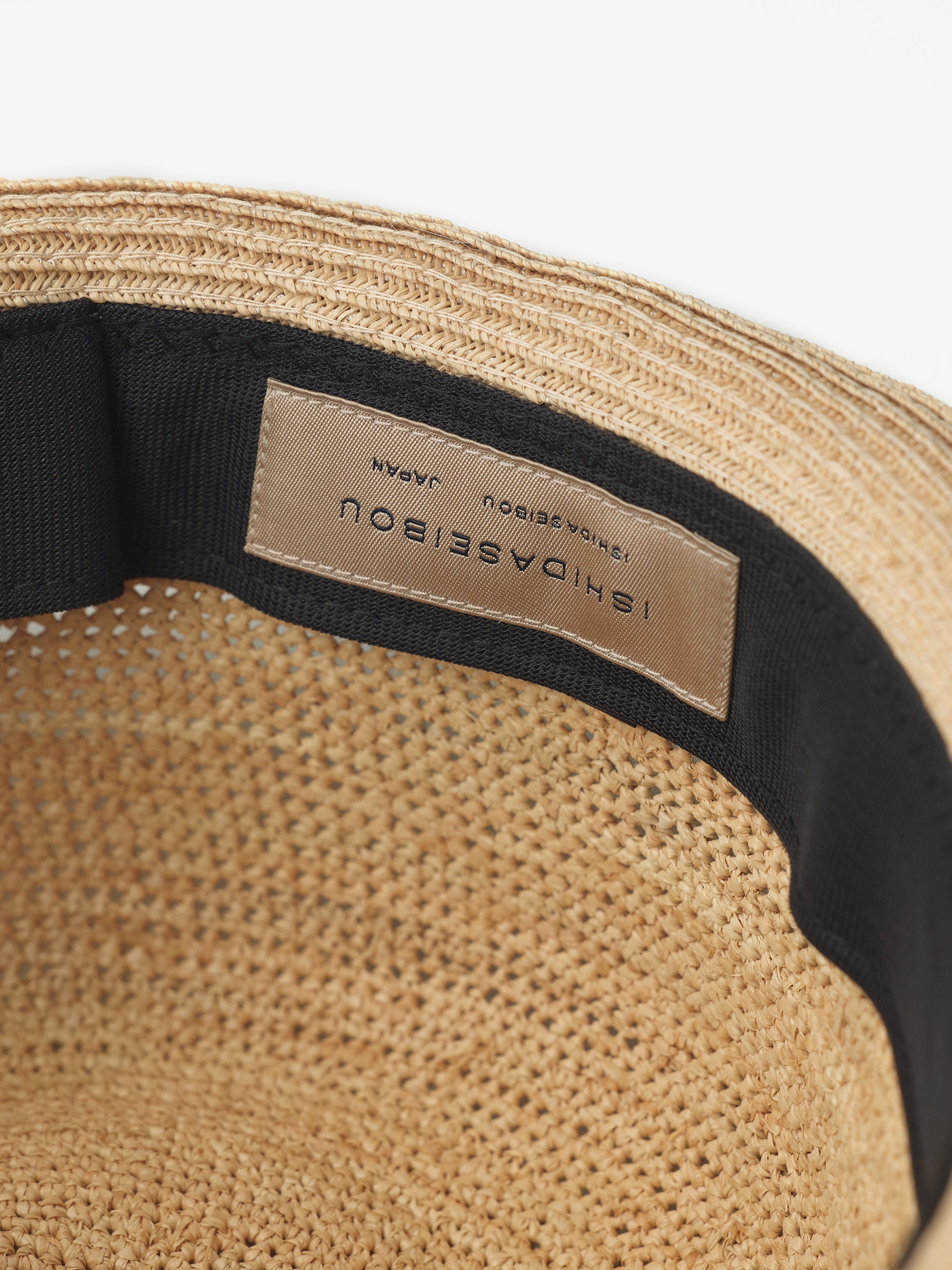 石田製帽/極細ラフィアかぎ編み/ラフィアブレード/コンビ革ベルト