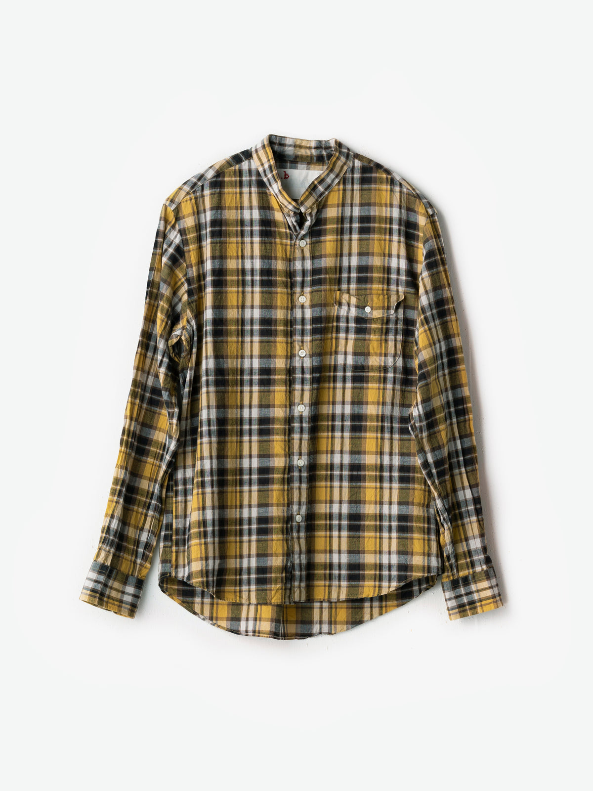 h.b スタンドカラーシャツ cotton linen check｜classico