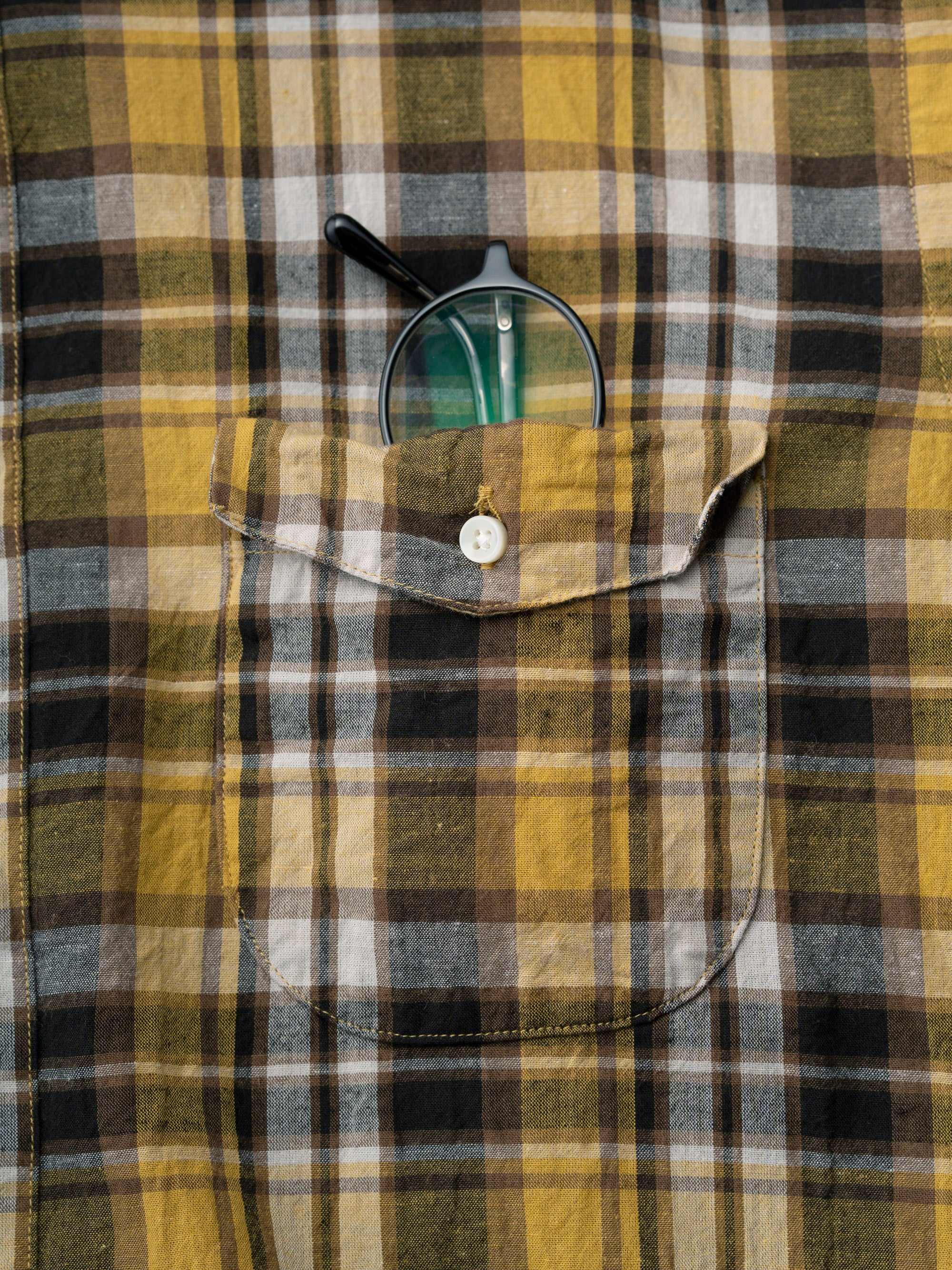 classico/h.b スタンドカラーシャツ/cotton linen check