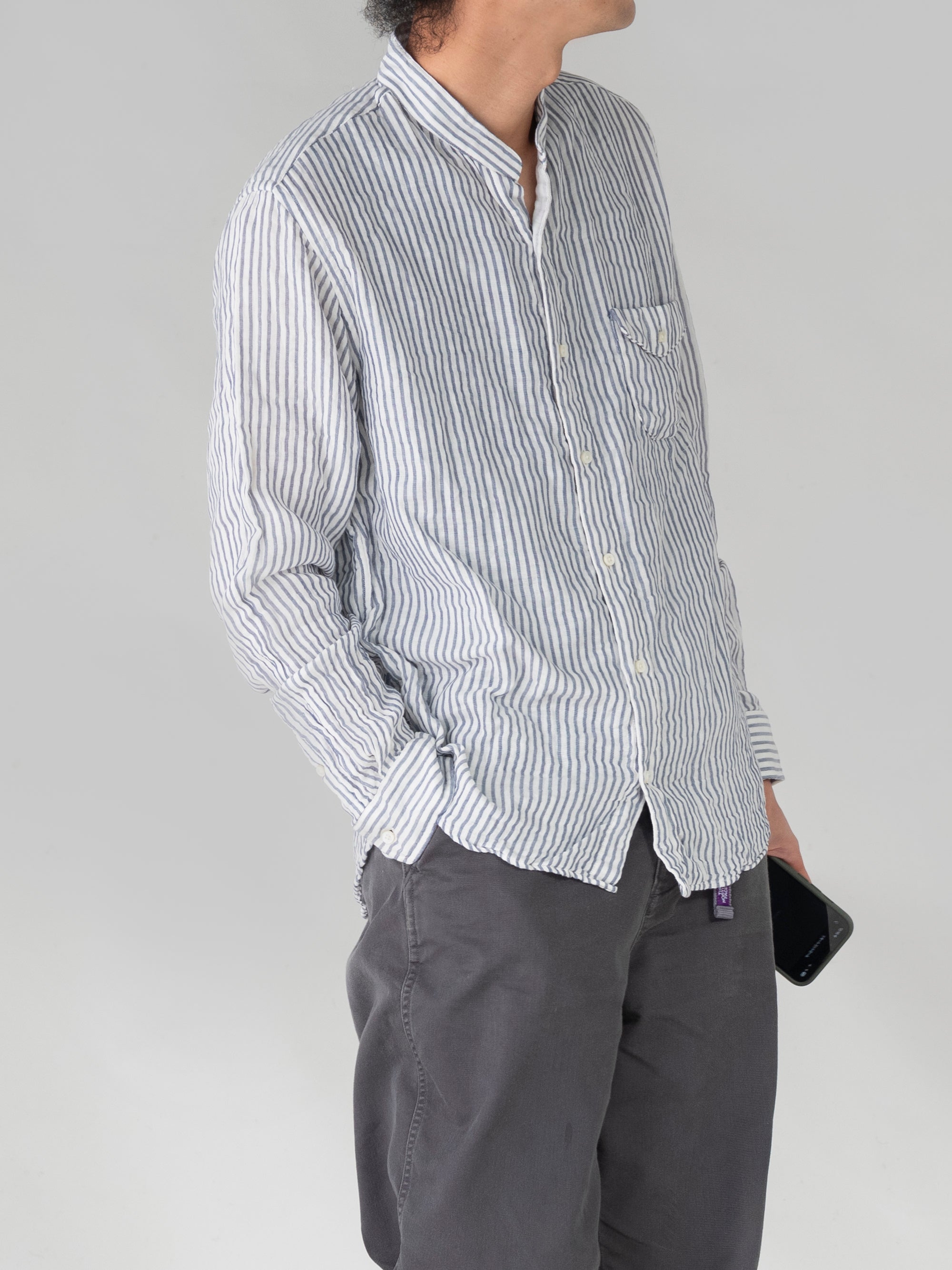 classico/h.b スタンドカラーシャツ/ダブルガーゼ ストライプ