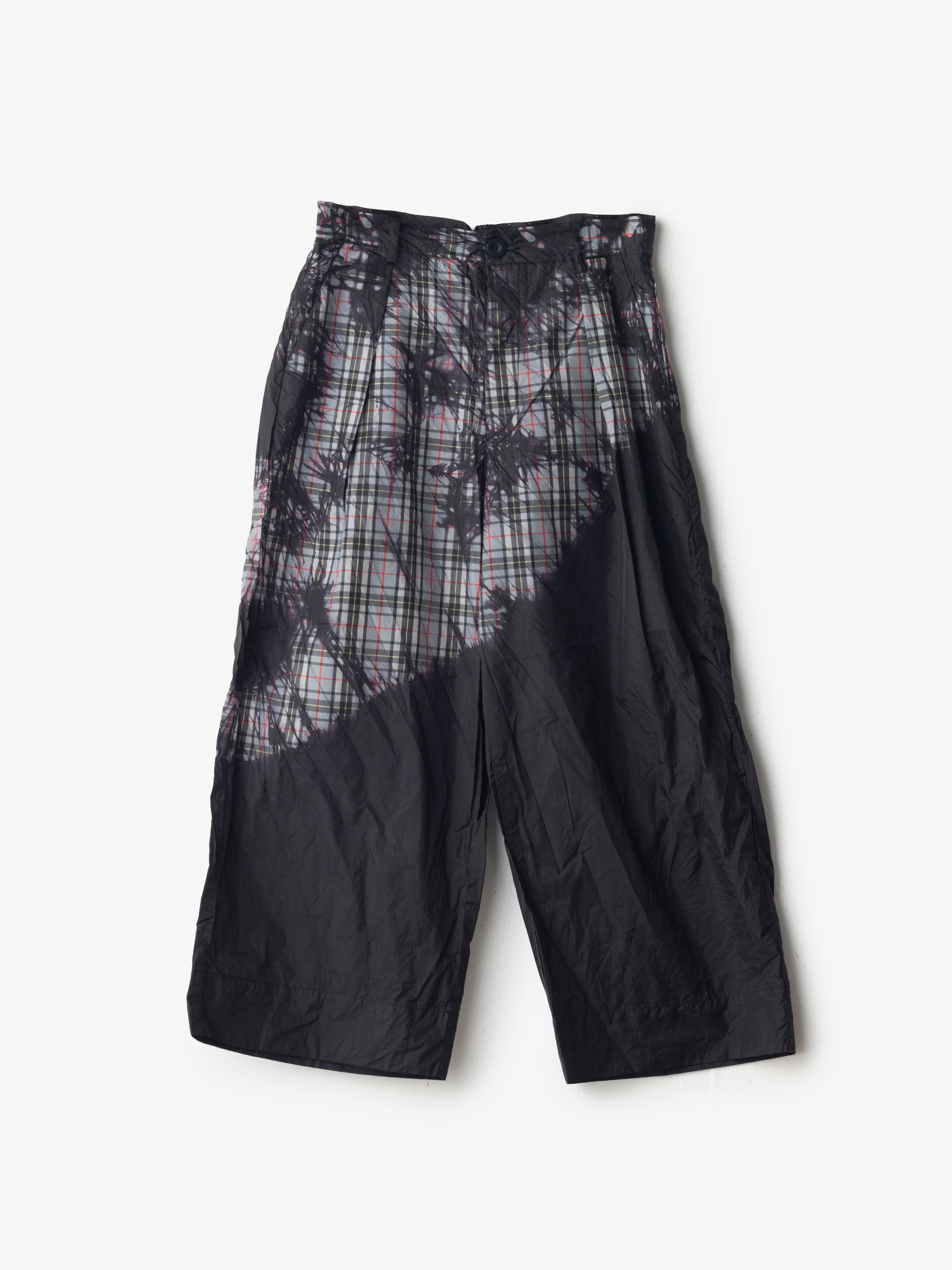 宝島染工/ワイドクロップドパンツ KAGE check GRAY/乙なもの