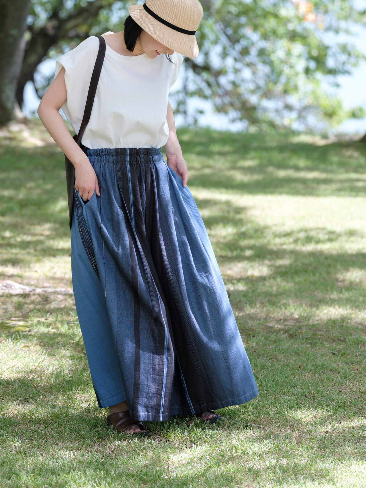tamaki niime/wide pants long pocket/cotton