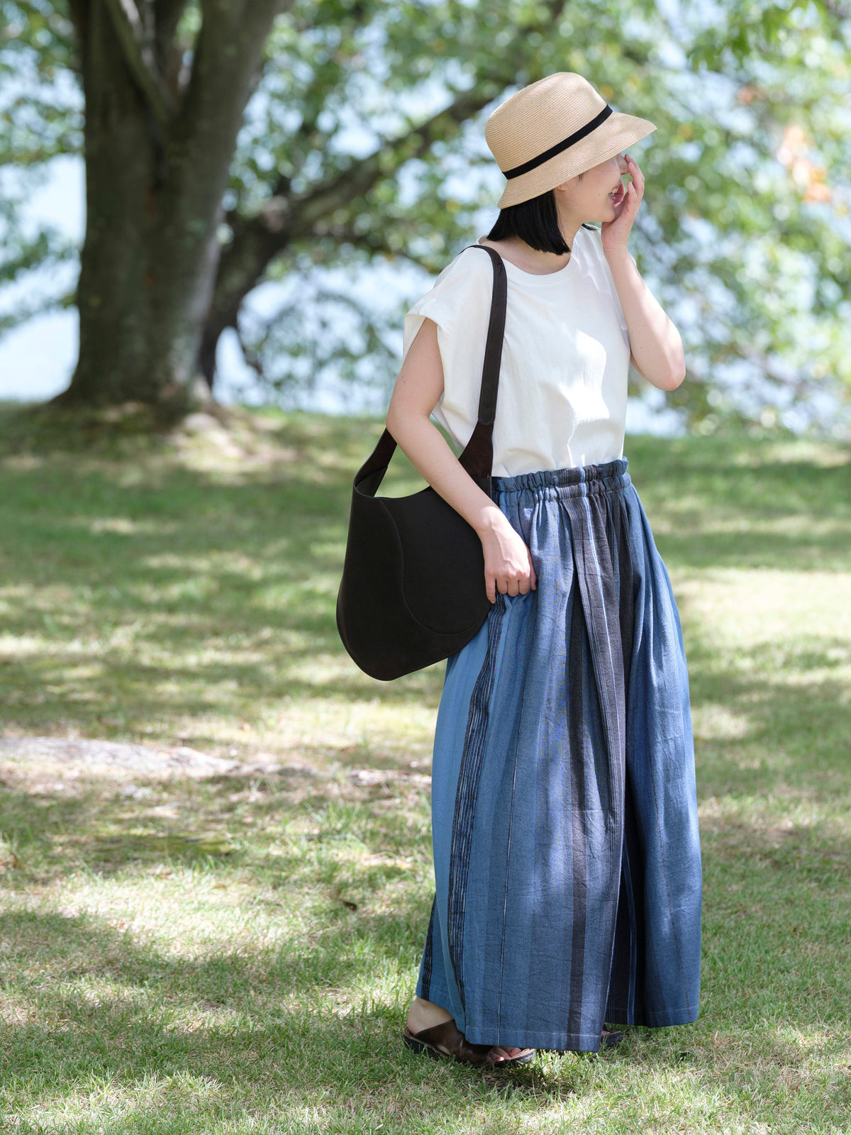 tamaki niime/wide pants long pocket/cotton