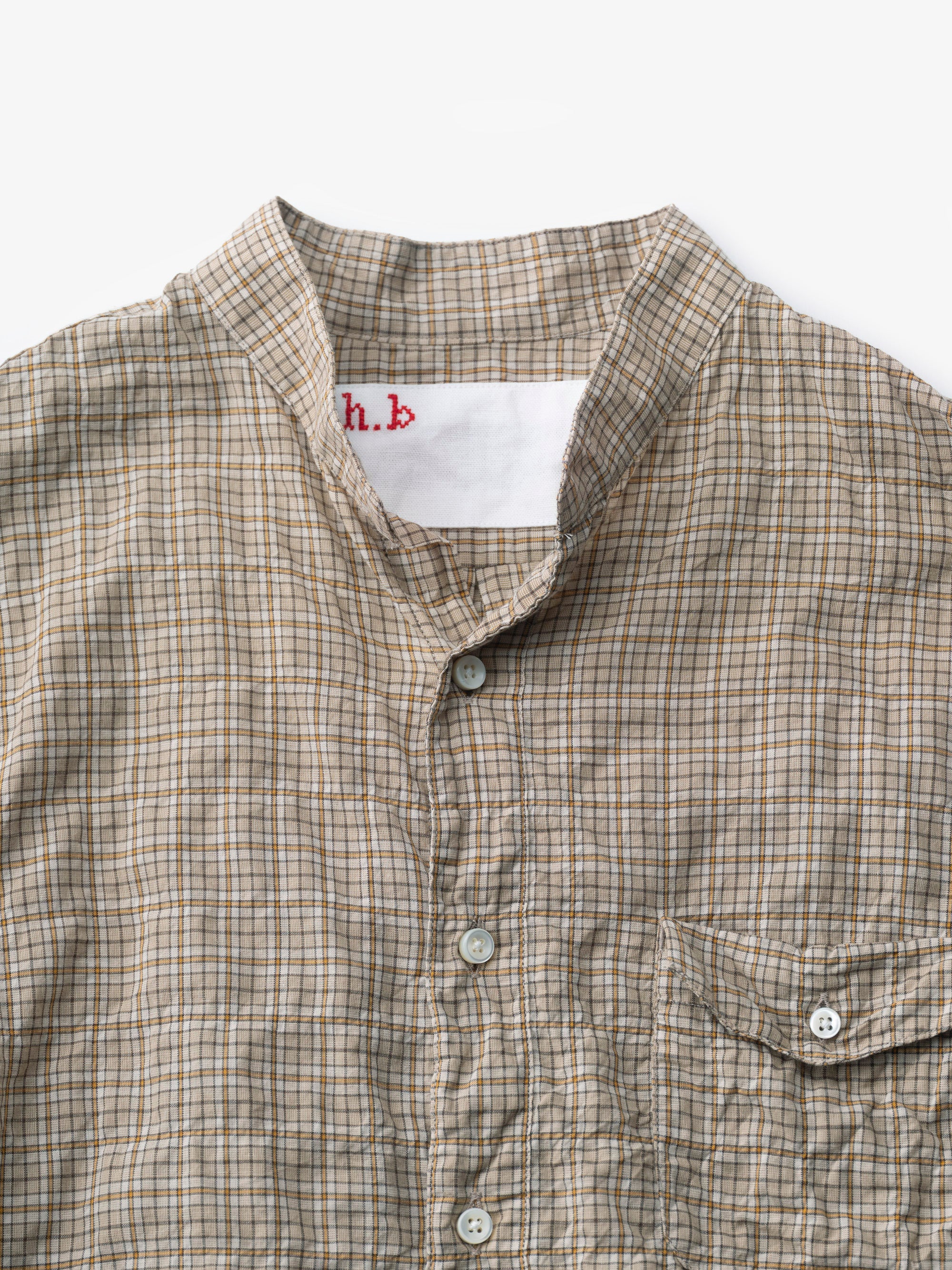 classico/h.b スタンドカラーシャツ/sharring check/natural nuts