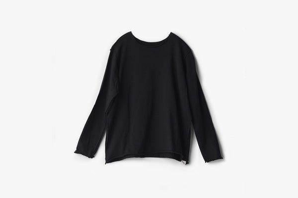 タマキニイメ　コットン100%　長袖　F ニット　黒　クルーネック　ゆったり nuime くる hoso cotton｜tamaki niime 玉木新雌
