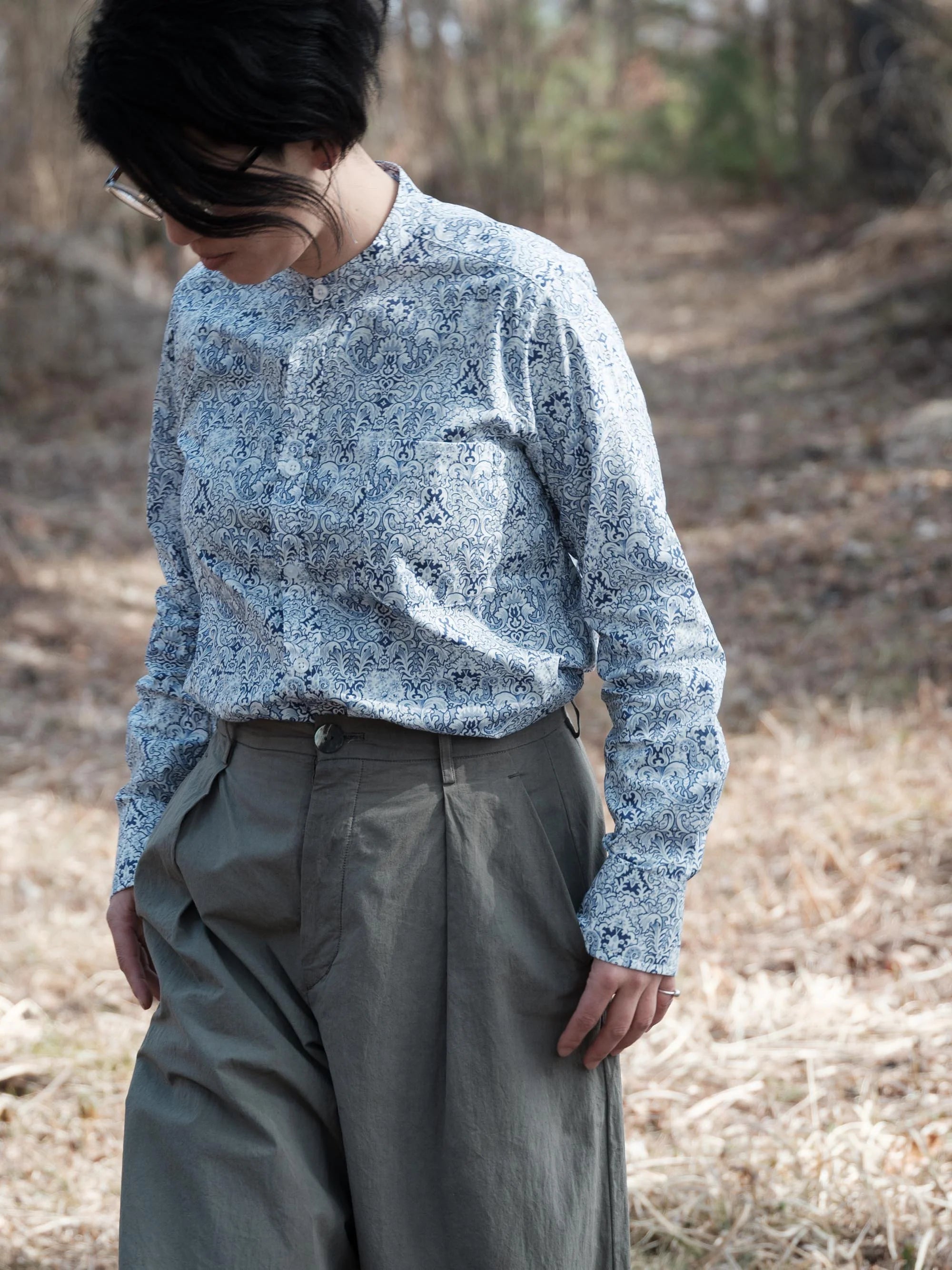 James Mortimer/バンドカラーシャツ/LIBERTY FABRIC/cotton