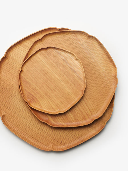 しょうちゃん！四十沢木材工芸KITOケヤキ雪輪盆1尺1寸2点おまとめ KITO 雪輪盆 ケヤキ｜四十沢木材工芸