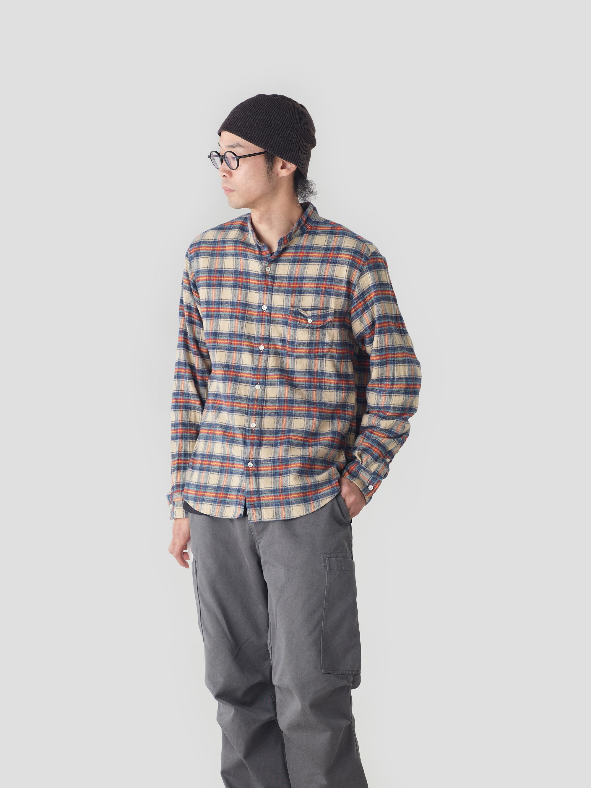 classico/h.b スタンドカラーシャツ/flannel check