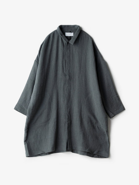 MUYA コート(size2) グレー　麻、綿 ステンカラー ワイドコート｜MUYA