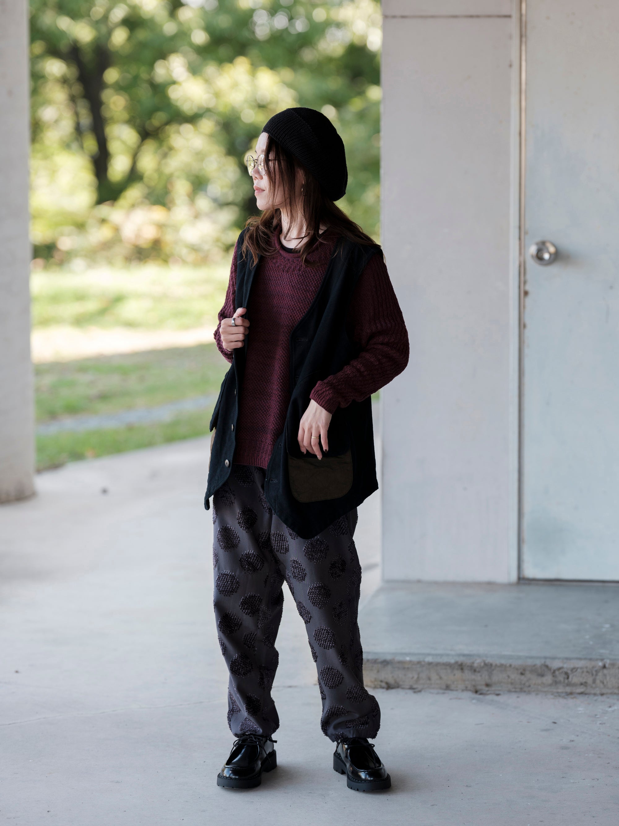 うなぎの寝床/Farmers’ MONPE/桐生/カットジャガード/ドット柄