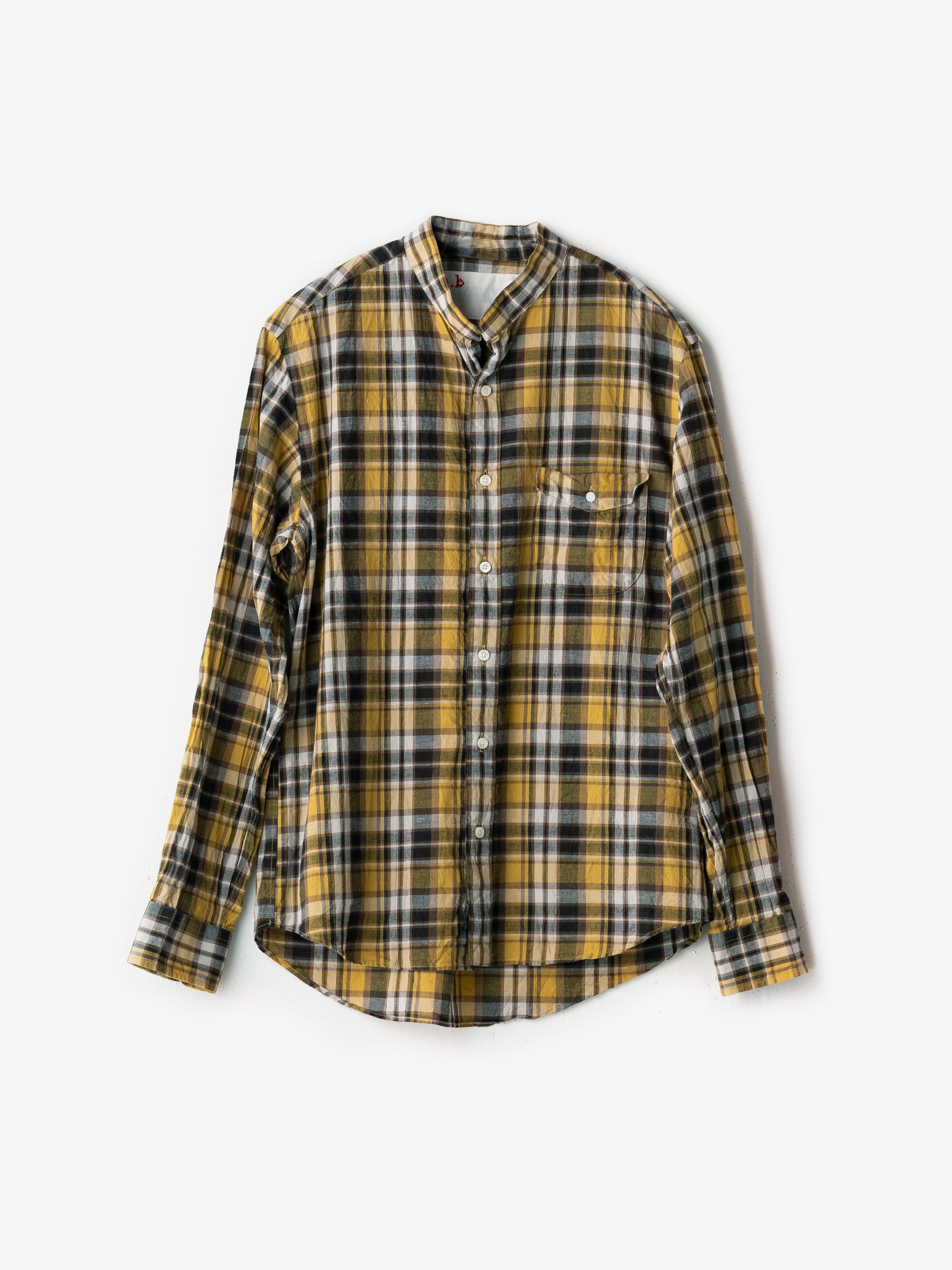 classico/h.b スタンドカラーシャツ/cotton linen check