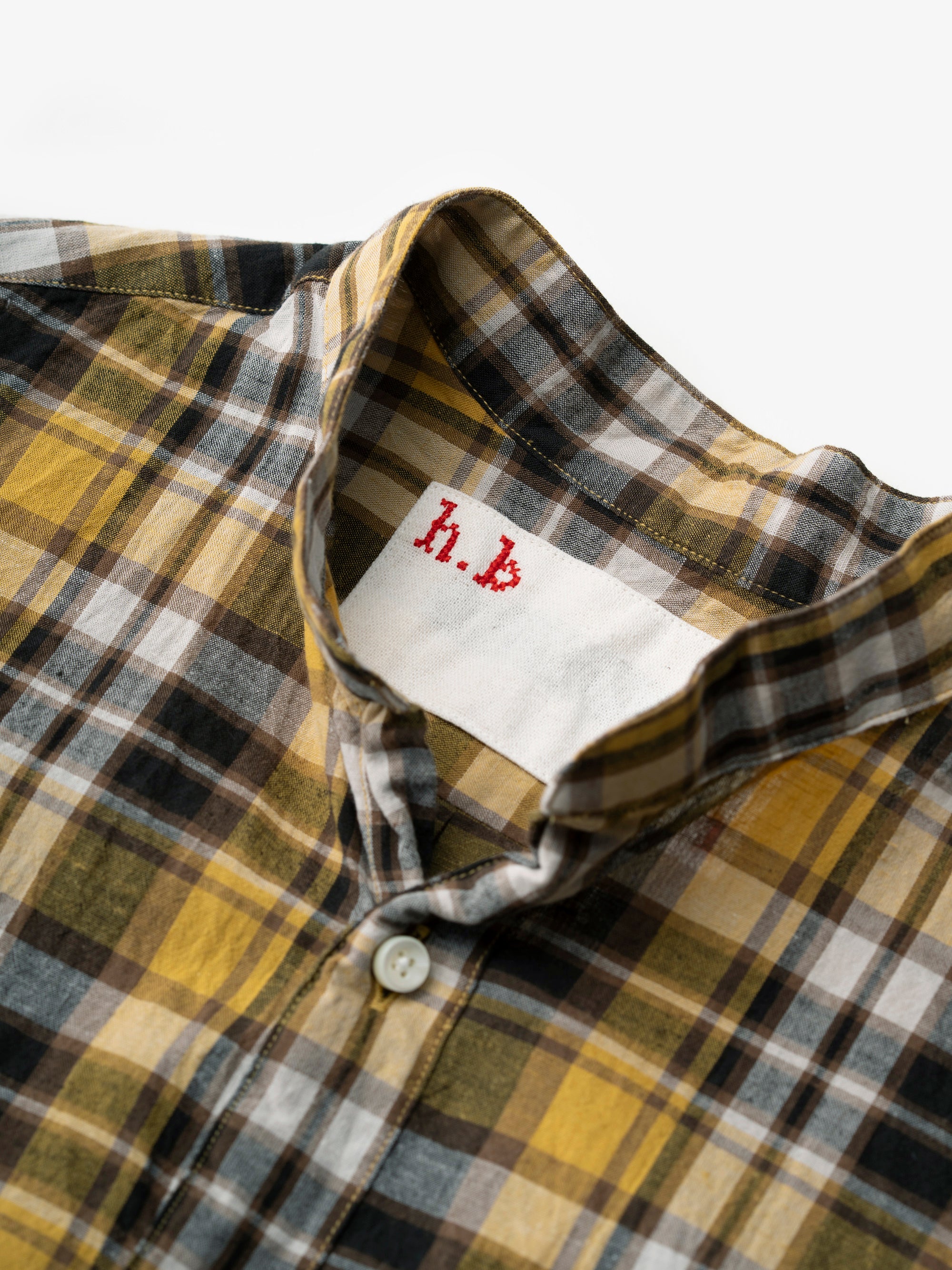 classico/h.b スタンドカラーシャツ/cotton linen check