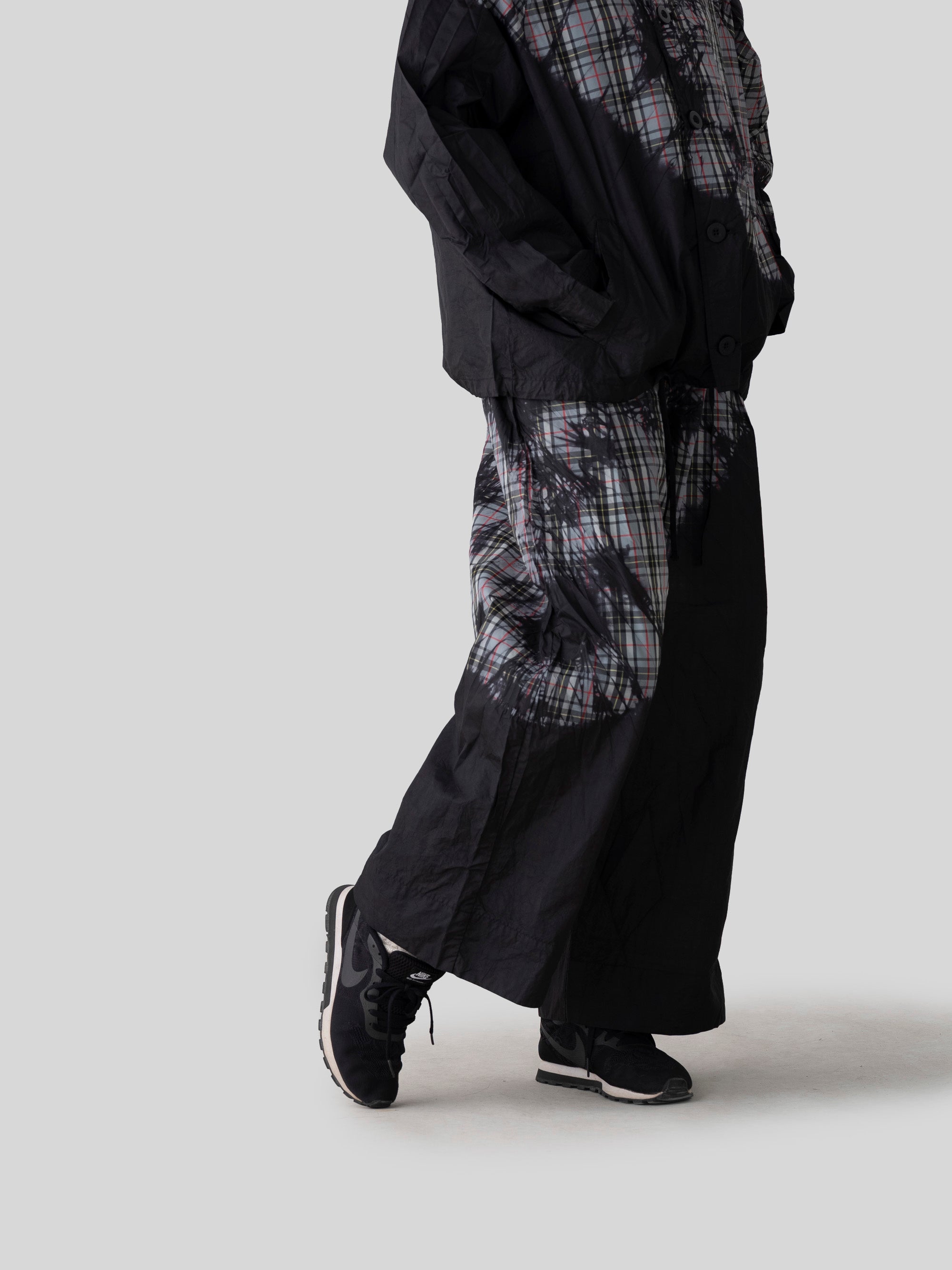 宝島染工/ワイドクロップドパンツ KAGE check GRAY/乙なもの