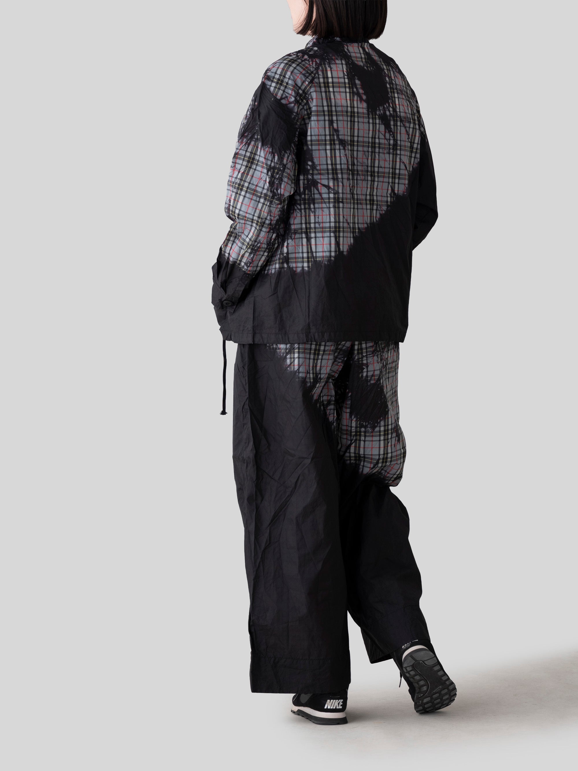 宝島染工/ワイドクロップドパンツ KAGE check GRAY/乙なもの