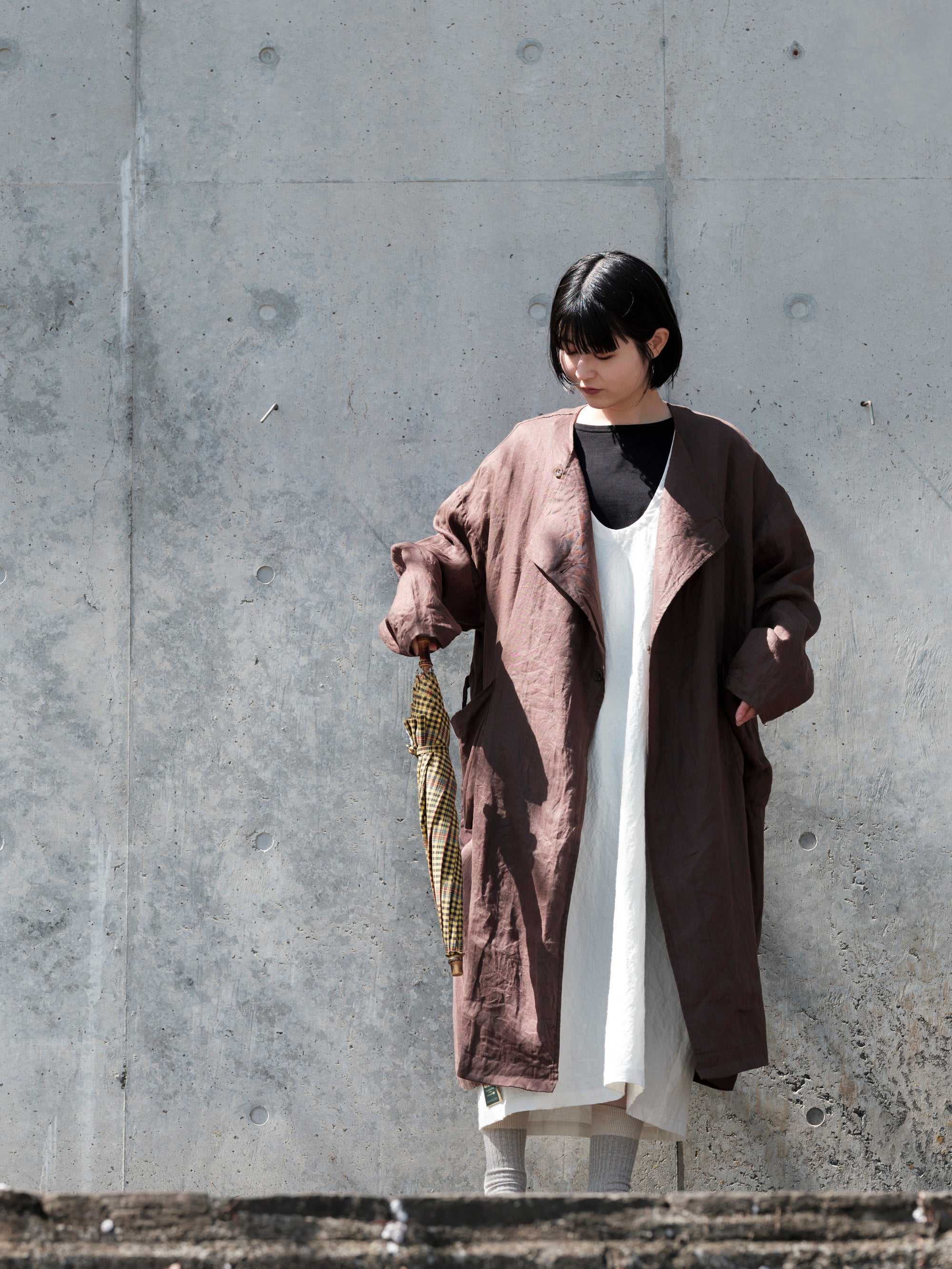 Yarmo フード付きリネンロングコート Wide Wrap Coat｜Yarmo