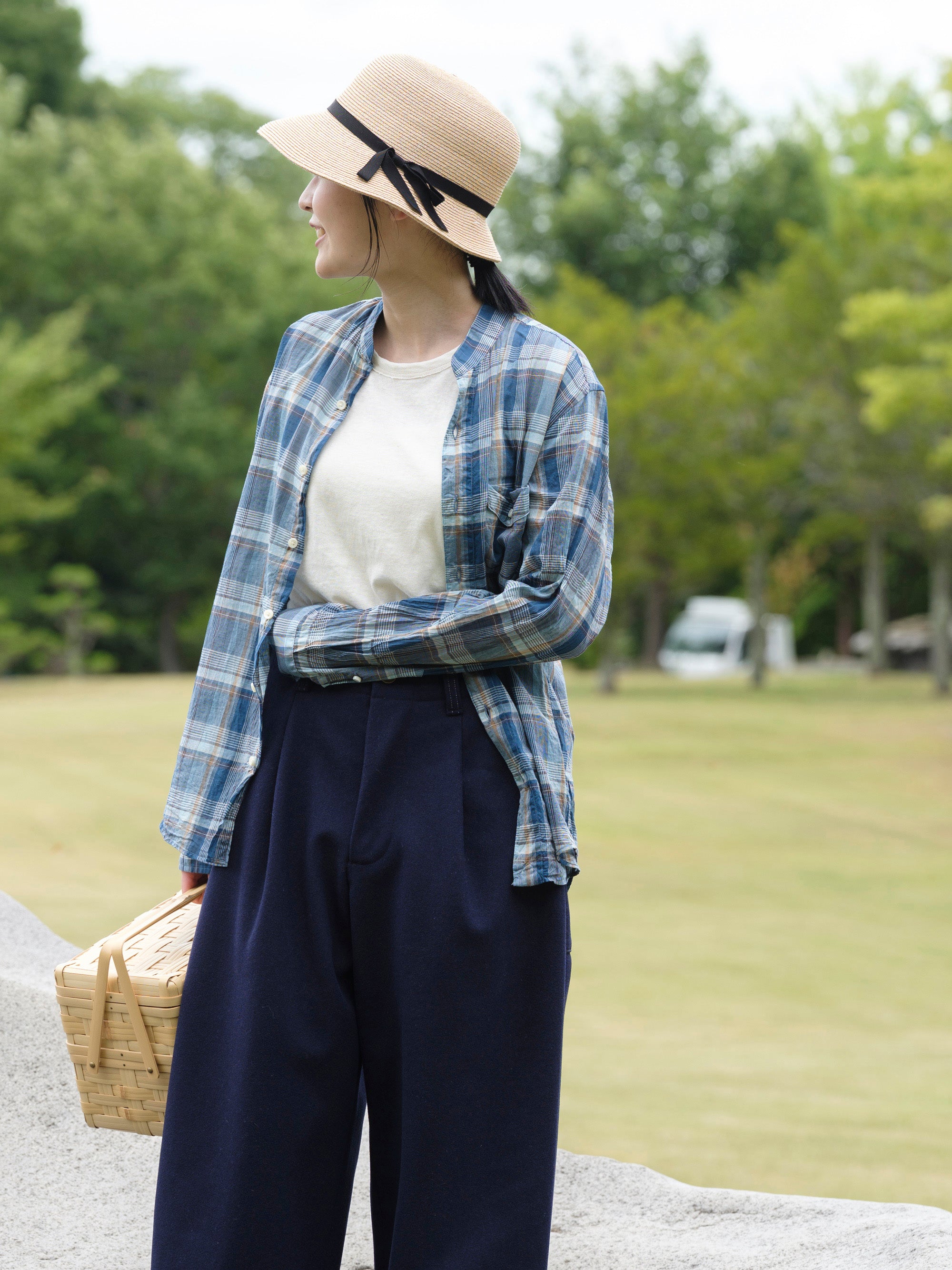 classico/h.b スタンドカラーシャツ/lawn madras/sunny days