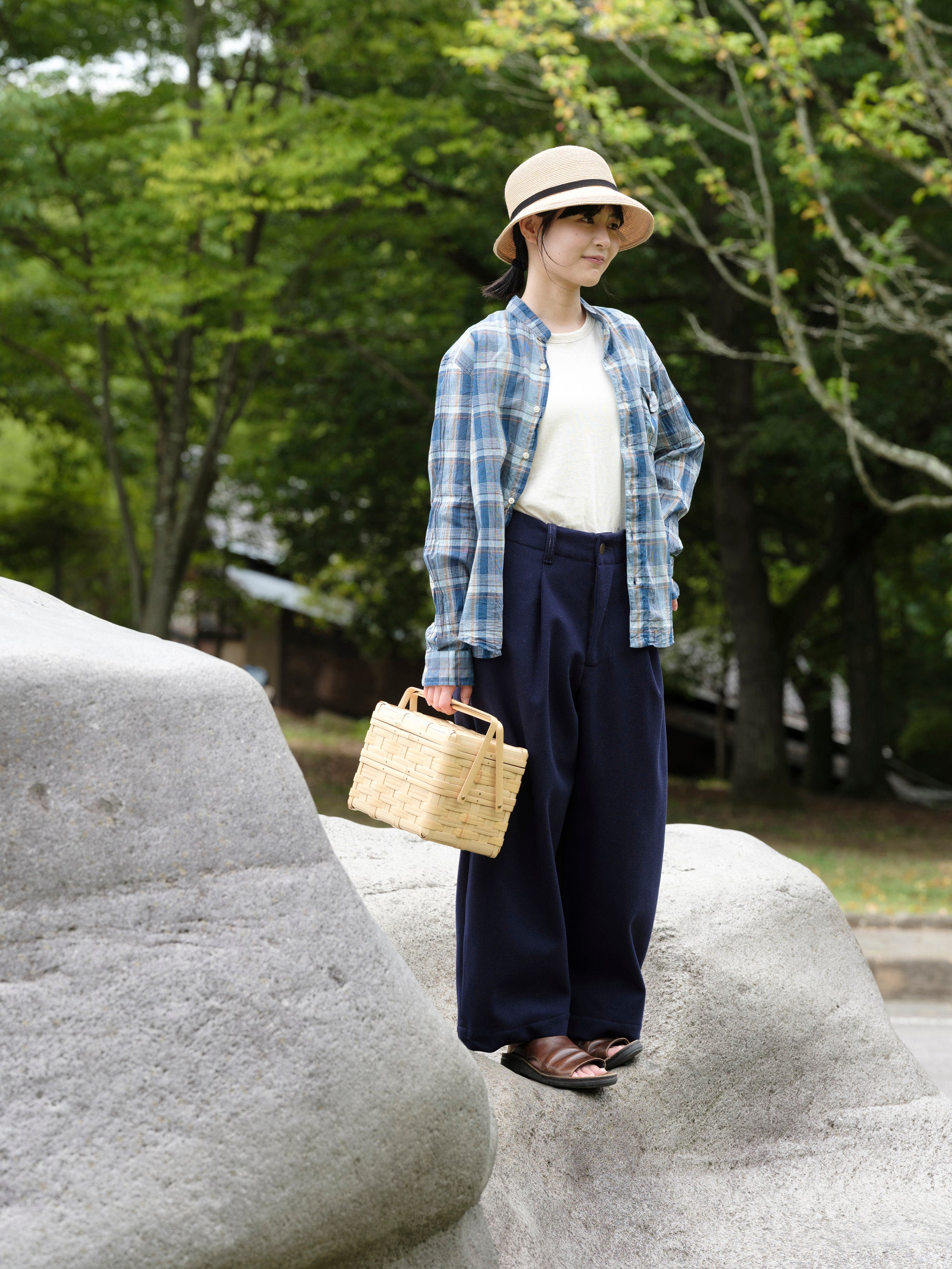 classico/h.b スタンドカラーシャツ/lawn madras/sunny days