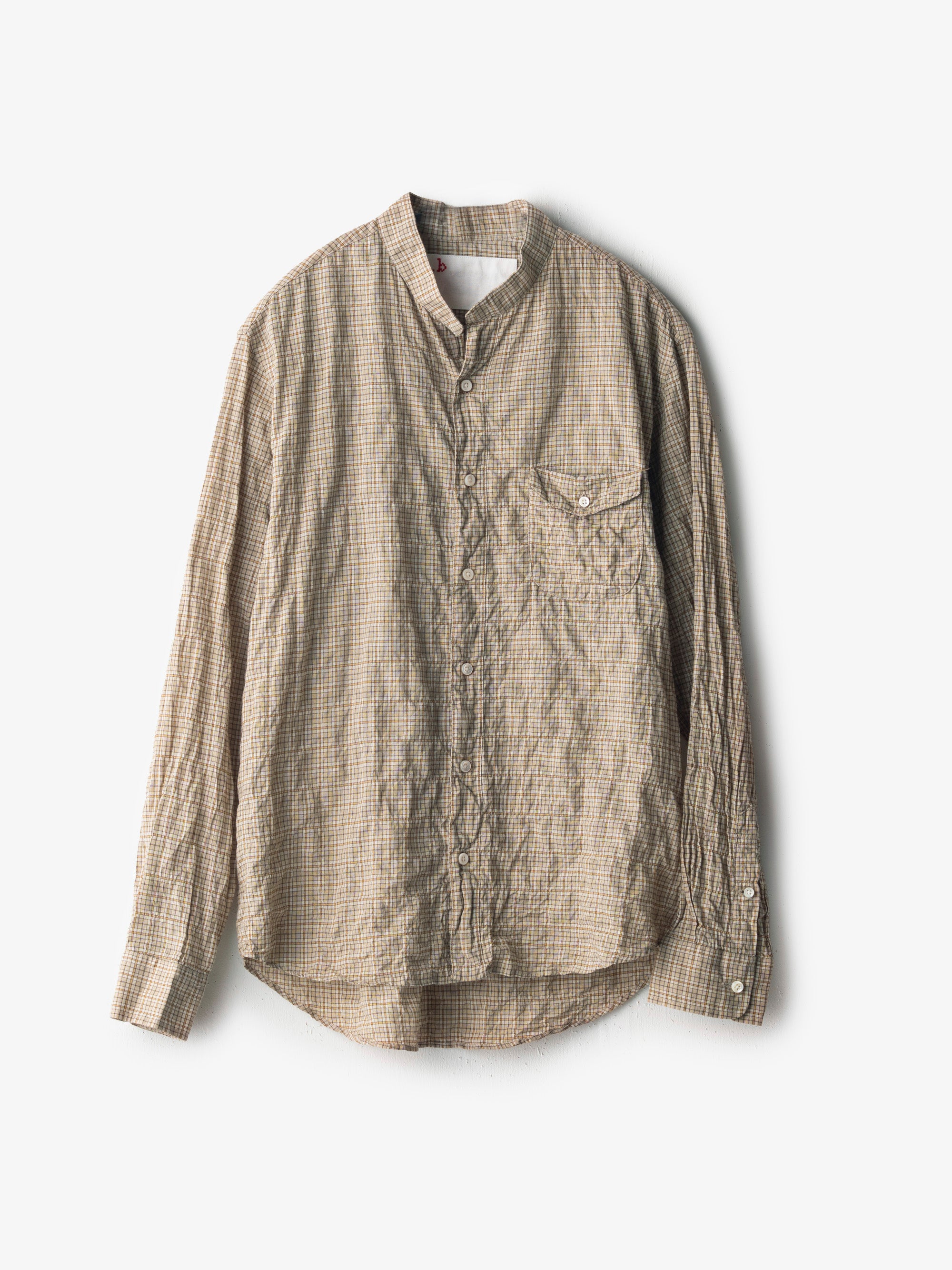 classico/h.b スタンドカラーシャツ/sharring check/natural nuts