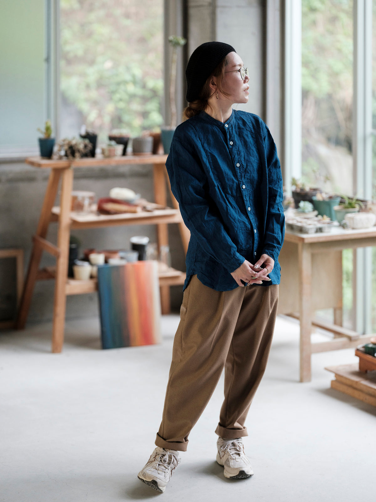 宝島染工/リネン切替シャツ